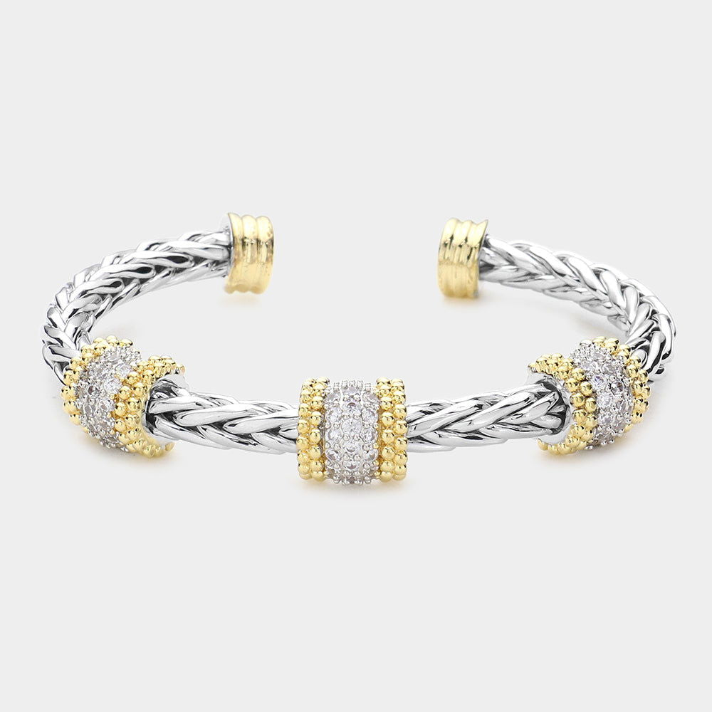 CZ Embellished Metal Cuff Bracelet for Women - Adjustable M H W Size - Elegant Fashion Jewelry for Parties, Weddings & Evening Events
