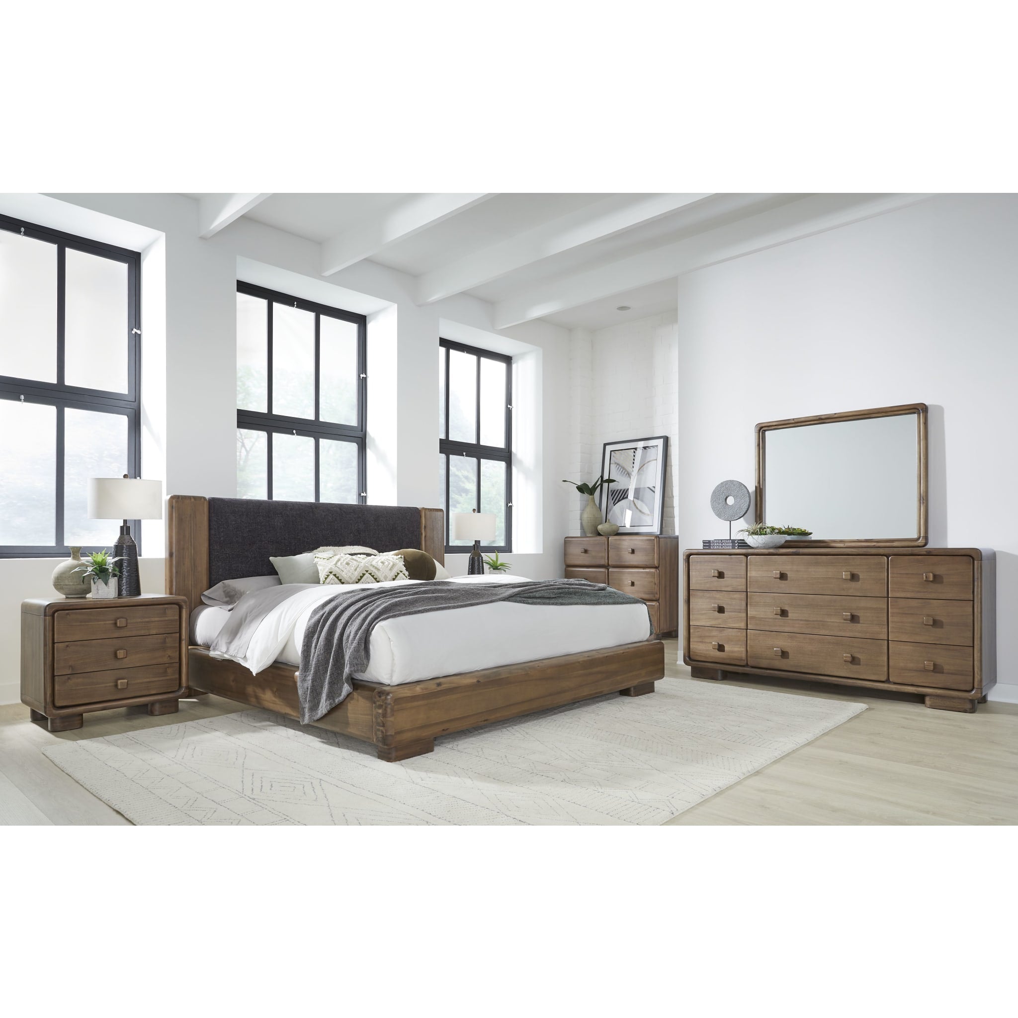 Boka Chenille Upholstered Acacia Wood Platform Bed Frame - Queen Size Black & Impala for Modern Bedroom | Sturdy Wooden Bed with Upholstered Headboard | Perfect for Master Bedroom, Guest Room or Apartment