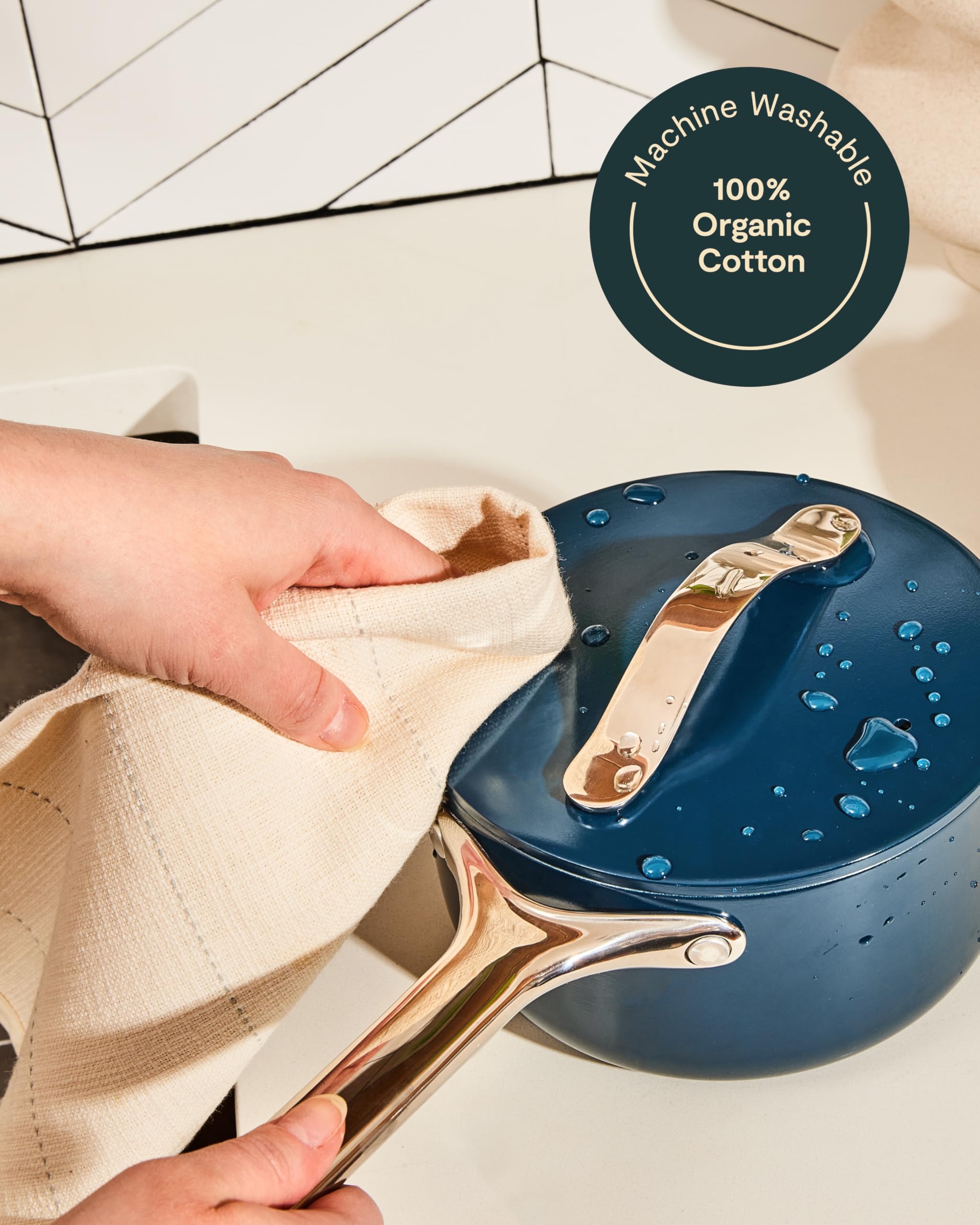 Organic Cotton Caraway Linen Set - Apron, Pot Holders, Oven Mitts & Tea Towels - 100% Natural Fabric - Durable & Machine Washable - Perfect for Cooking, Baking & Kitchen Decor