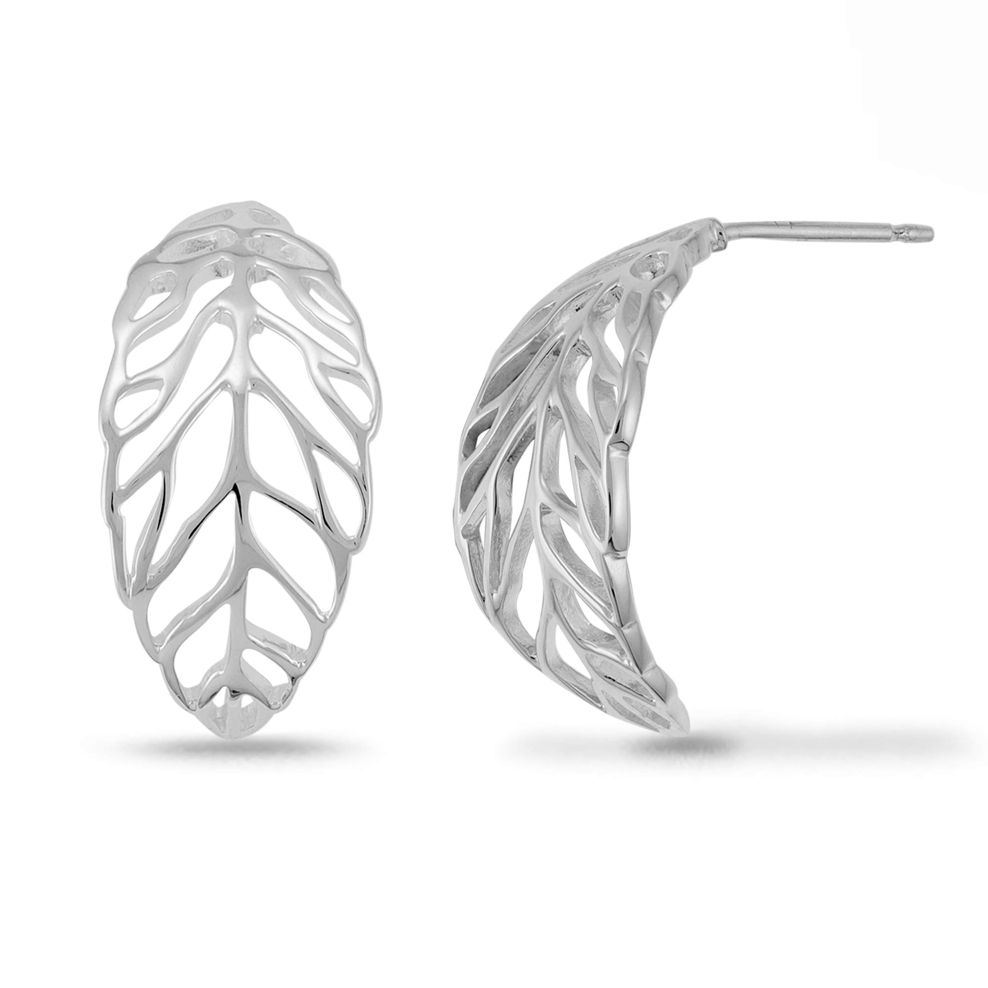 Boma Jewelry Sterling Silver Open Cut Out Tree Leaf Hoop Earrings for Women - Nature Inspired Post Earrings for Everyday Wear & Gift Giving