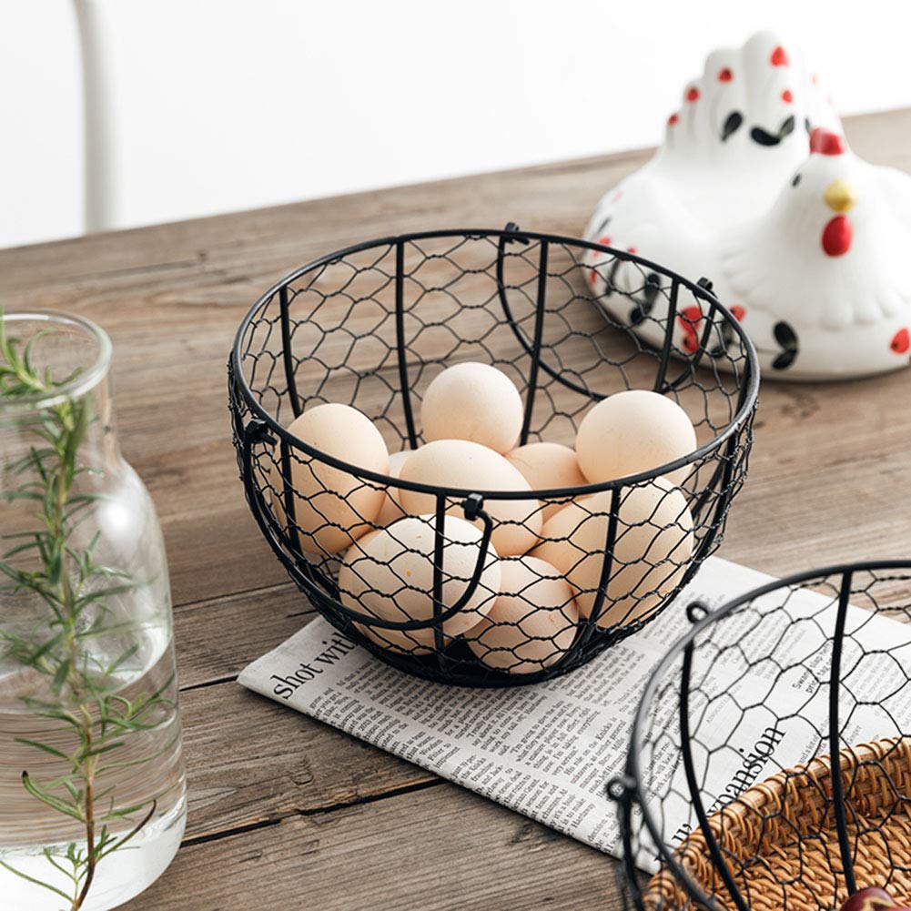 Hand-Painted Wrought Iron Egg Storage Basket - Creative Kitchen Organizer for Ginger, Garlic, Potatoes & Fruits - Rustic Ceramic Hollow Container for Farmhouse & Country Style Kitchens