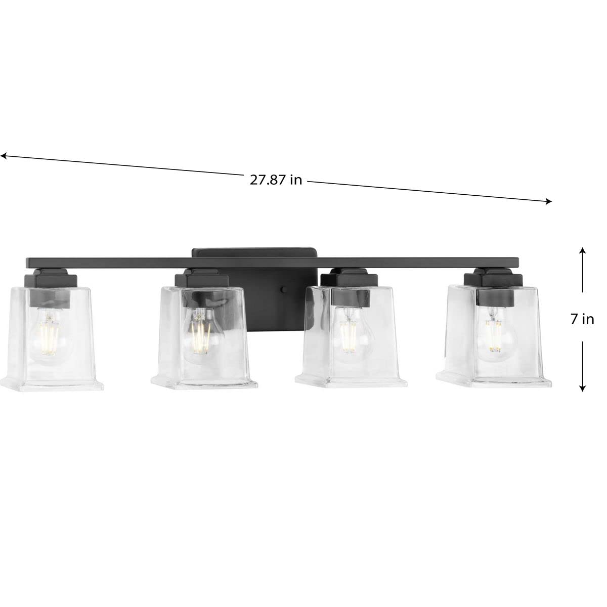 Progress Lighting Gilmour Collection 27-7/8 Inch 4-Light Matte Black Chandelier with Clear Glass Shades - Perfect for Dining Room, Bedroom, or Entryway Lighting