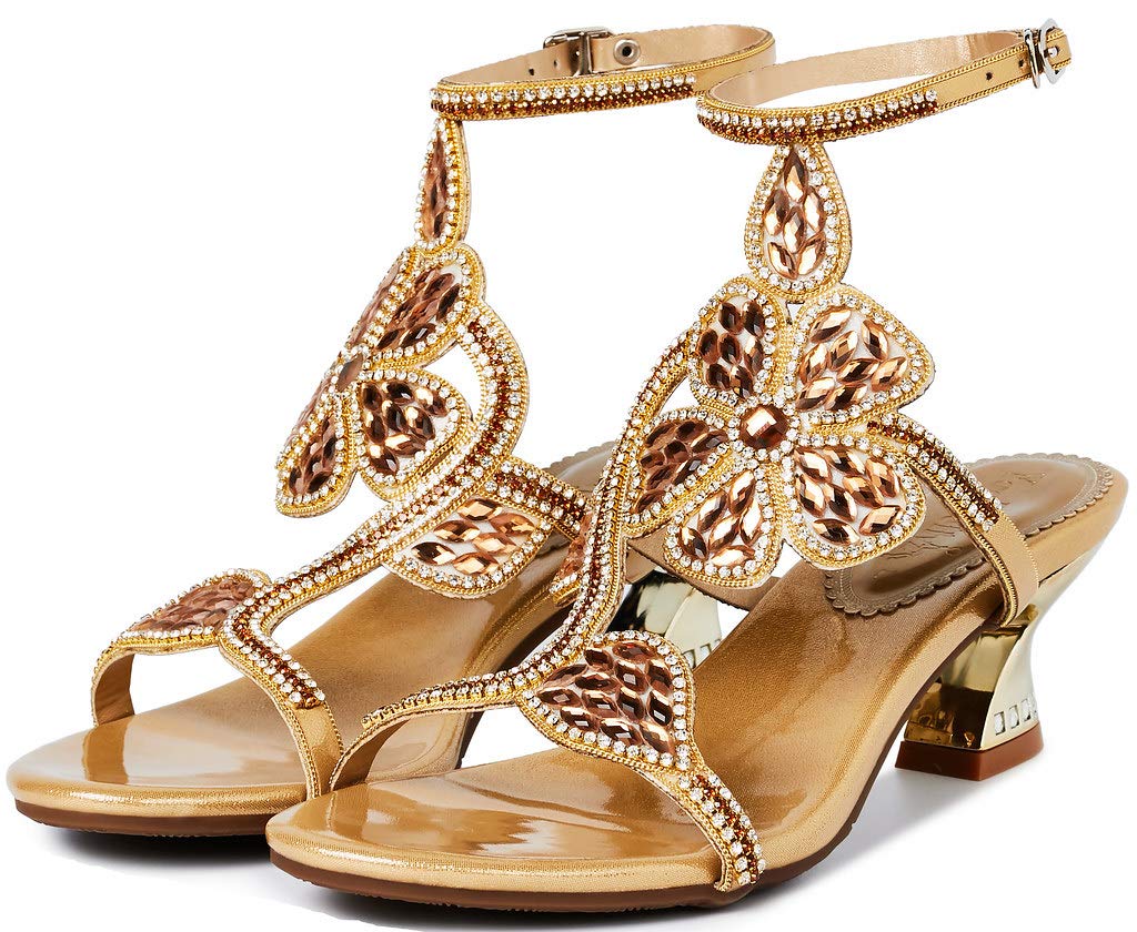 YooPrettyz Women's Rhinestone Flower Evening Heels - Comfortable High Heel Sandals for Parties, Weddings & Special Occasions