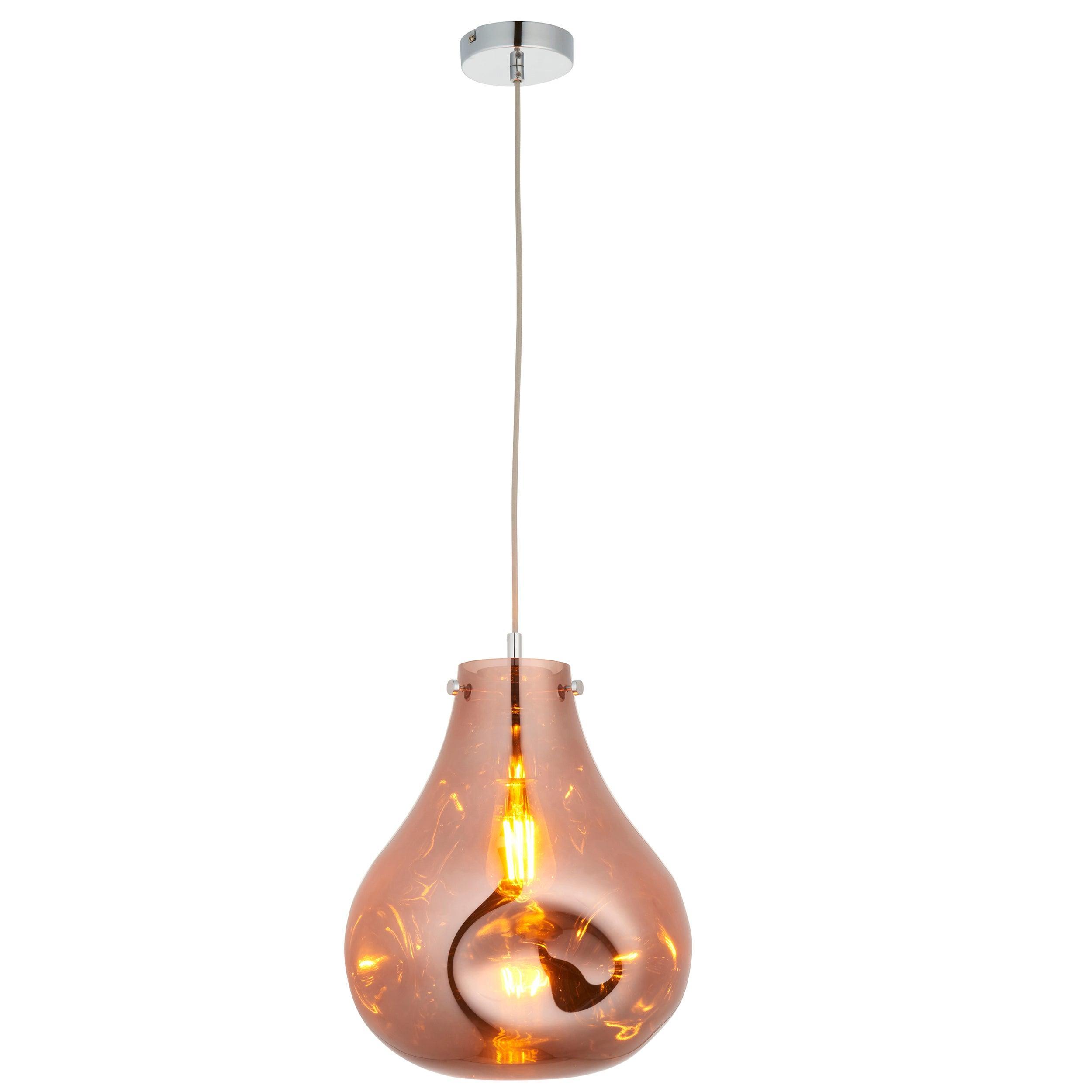Stylish Dazzle Large Blown Copper Glass & Chrome Ceiling Pendant Light Fixture - Perfect for Dining Room, Kitchen Island, or Entryway Lighting
