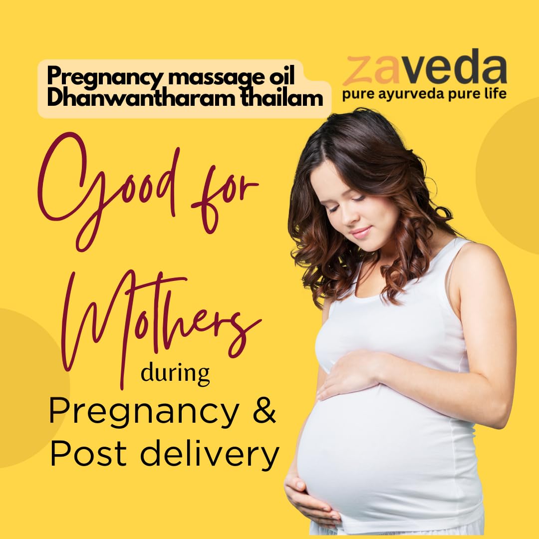 ZAVEDA Ayurvedic Pregnancy Massage Oil - Natural Dhanwantharam Thailam for Pre & Post Maternity Care (150ml) | Organic Body Oil for Stretch Marks, Relaxation & Skin Nourishment | Perfect for Prenatal Massage & Postpartum Recovery