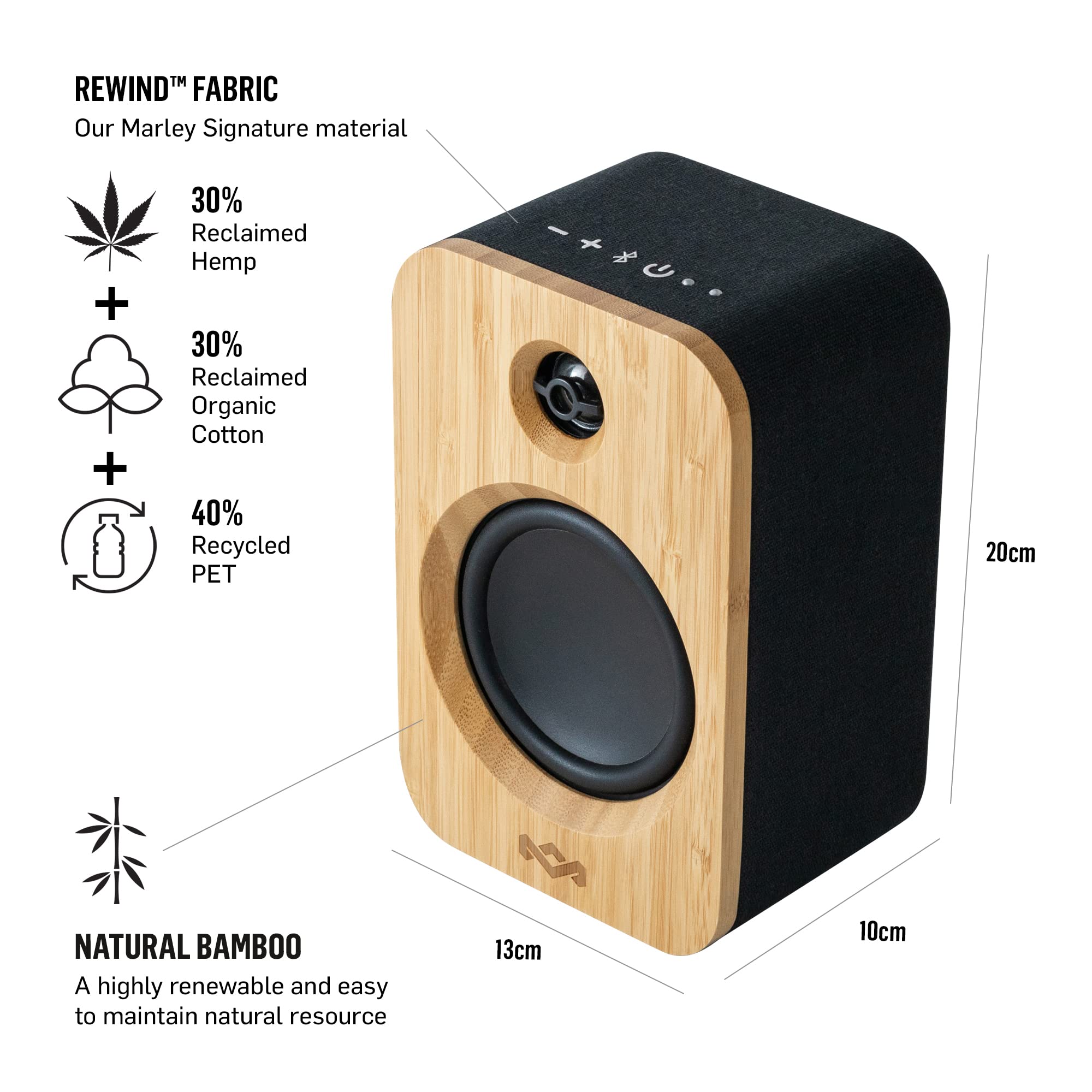 House of Marley Get Together Duo Wireless Bluetooth Bookshelf Speakers - Eco-Friendly Bamboo Design, 25-Hour Battery Life, AUX Input, Premium Sound for Home, Office & Outdoor Use