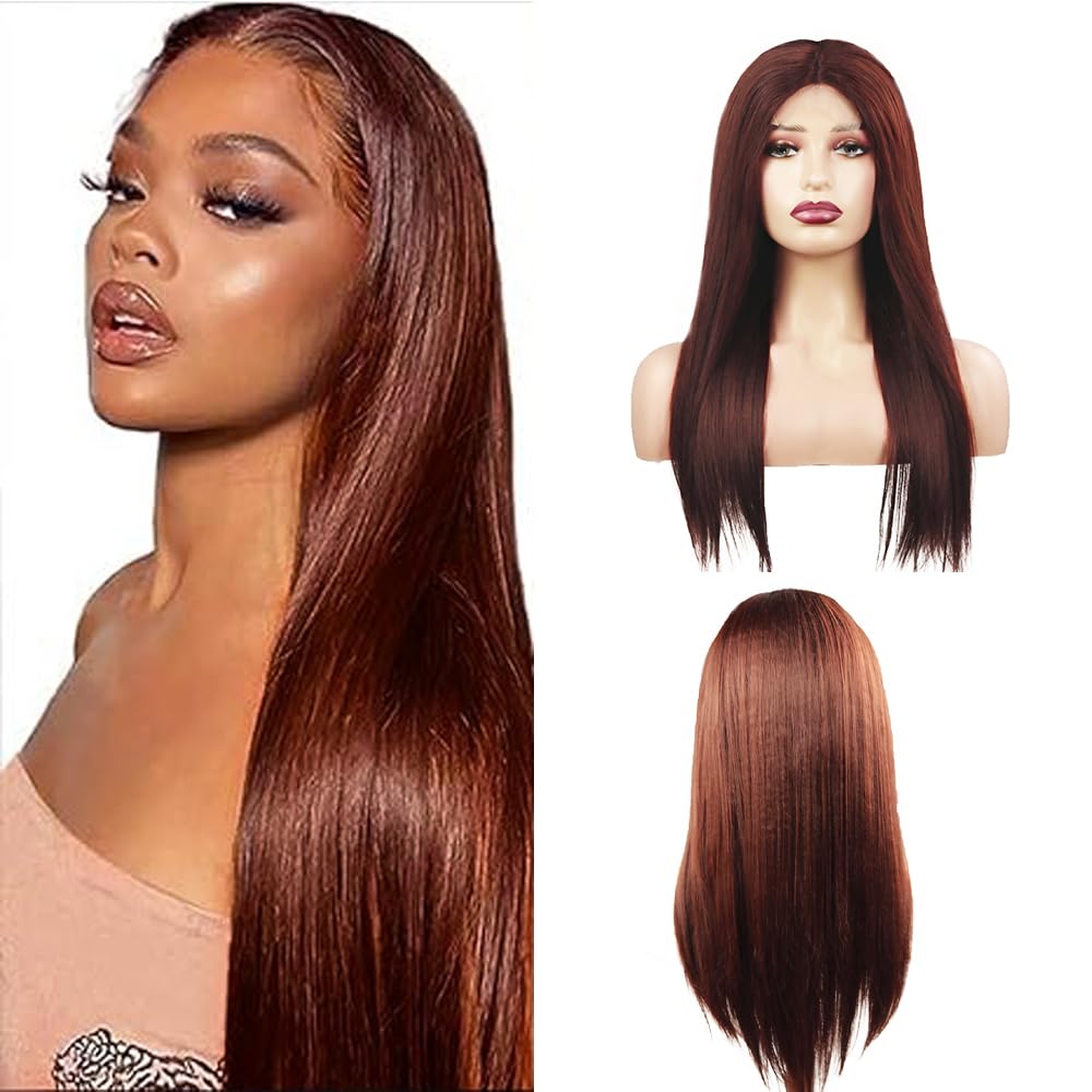 Hxxcoup 8A Grade Reddish Brown Virgin Remy Human Hair Lace Front Wig - 12 Inches Straight 150% Density for Women | Perfect for Daily Wear, Cosplay & Special Occasions