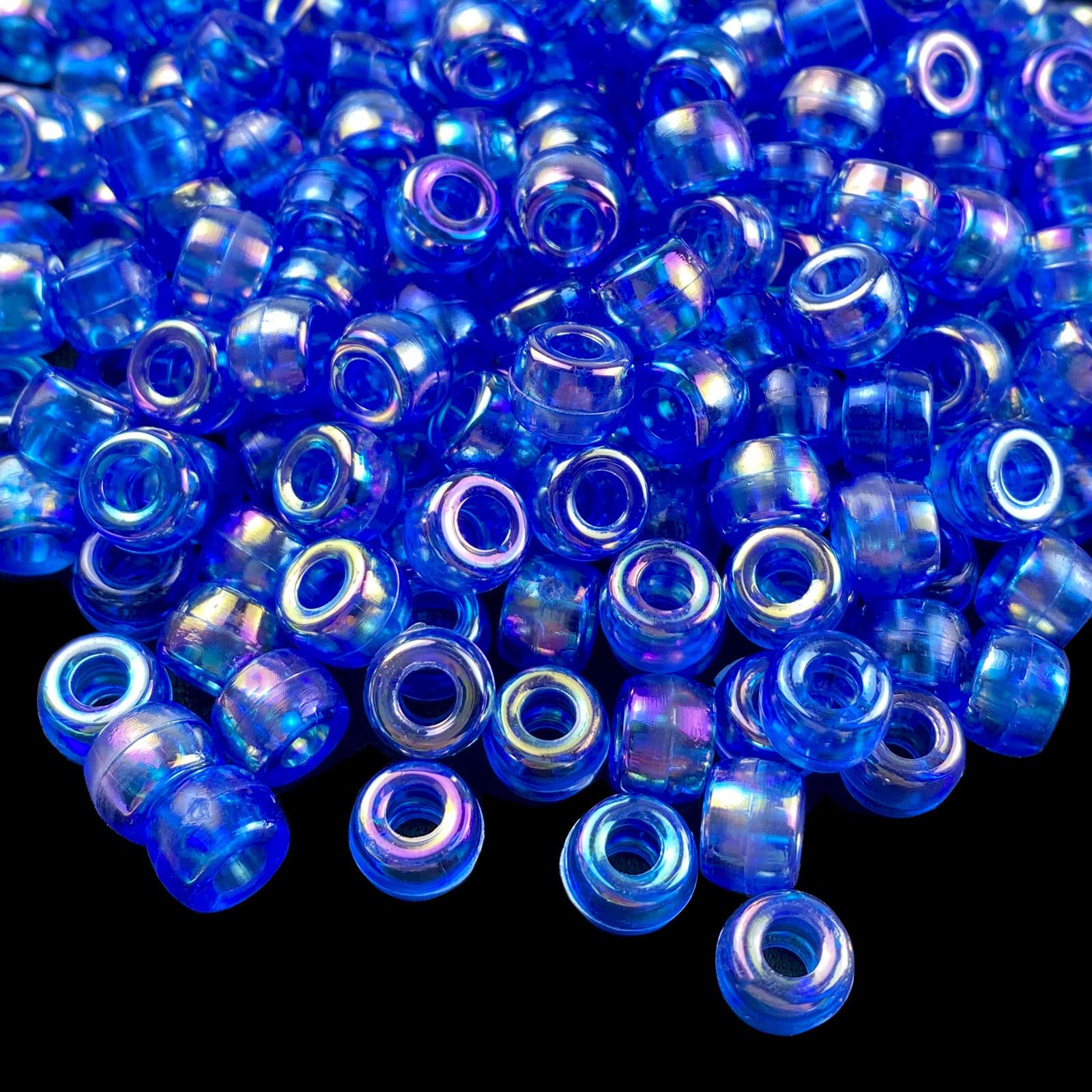 300 Pcs AB Color Acrylic Pony Beads - 6x9mm Pastel Plastic Spacer Beads for DIY Jewelry Making, Bracelets, Hair Braids & Crafts (Royal Blue AB) - Perfect for Kids Crafts, Friendship Bracelets & Party Favors