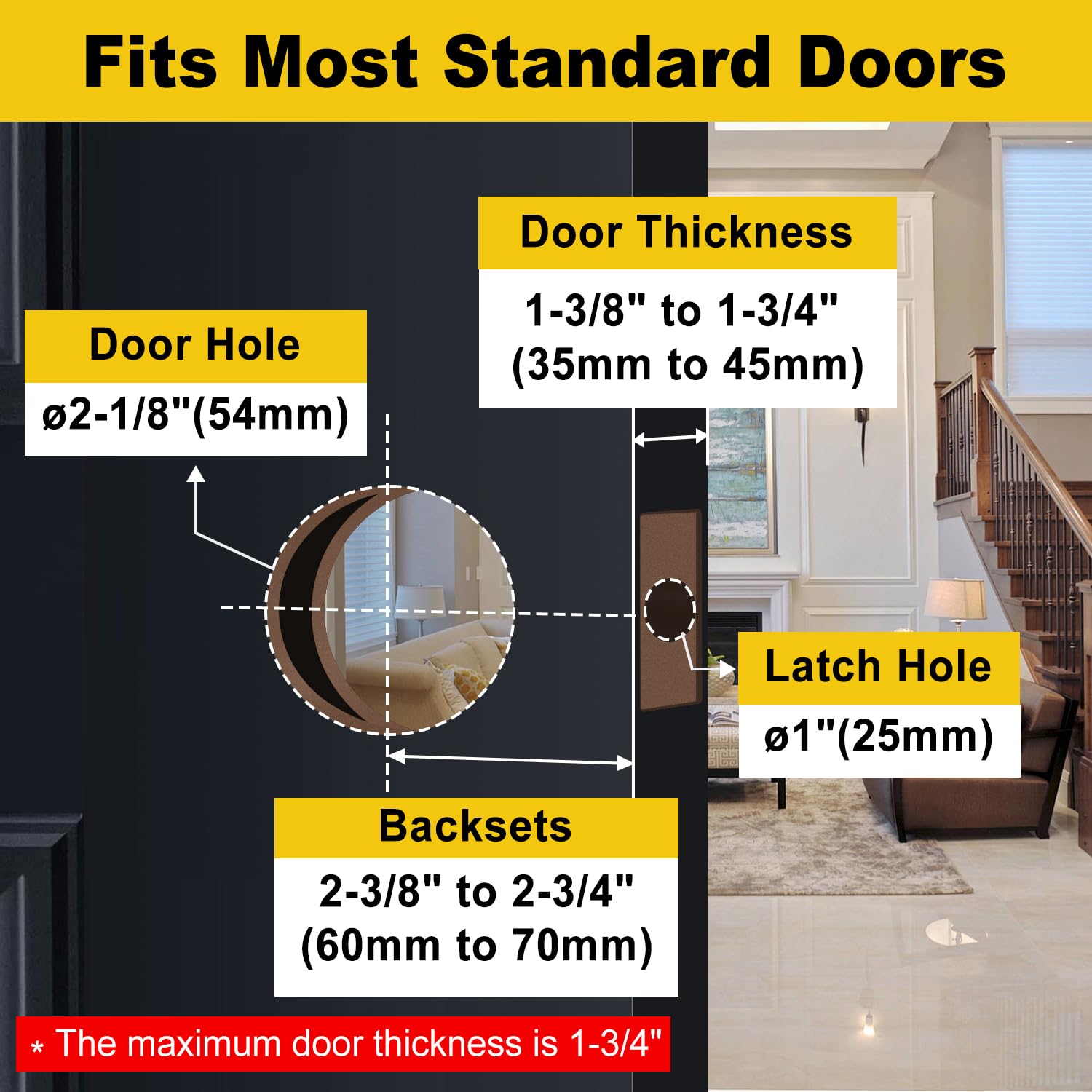Matte Black Entry Door Knob with Lock - 2 Pack for Front/Back Doors