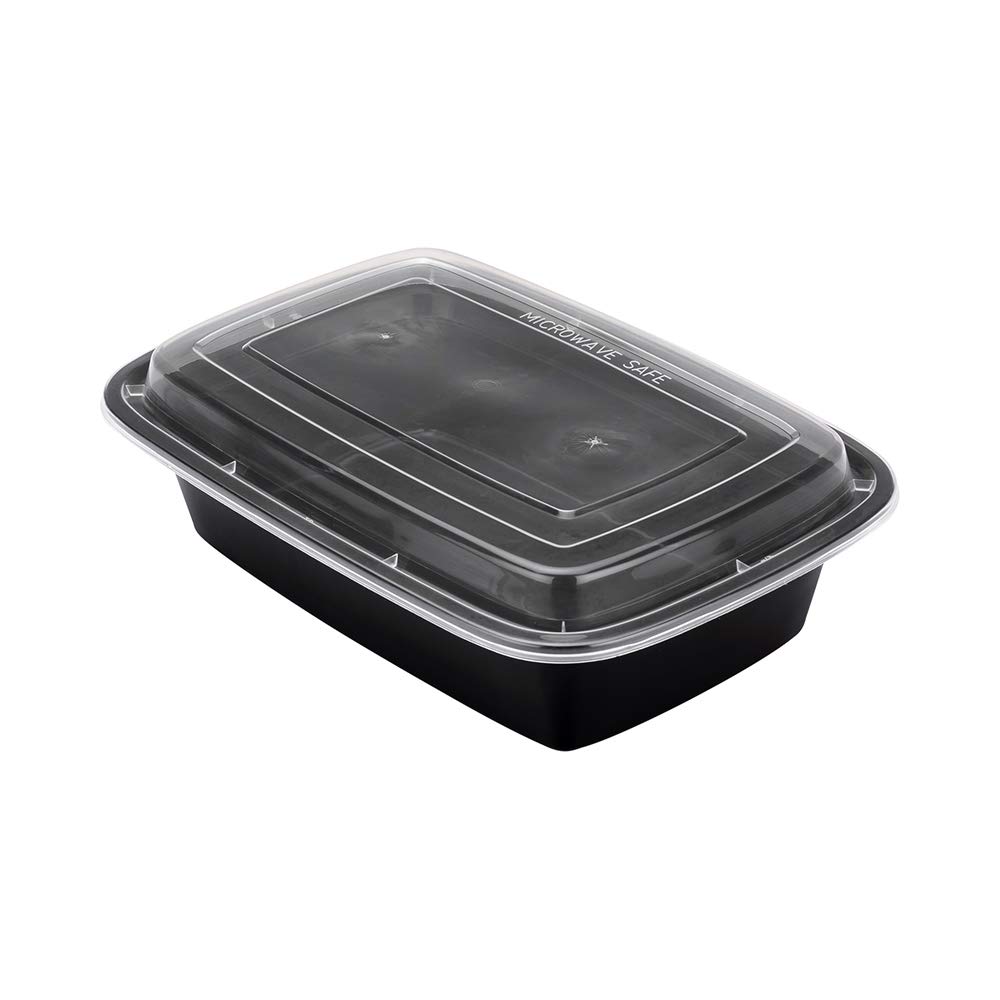 38oz Disposable Black Plastic Takeout Containers with Lids - 100 Pack BPA-Free, Microwave Safe Food Storage Containers for Restaurants, Catering, Meal Prep & Food Delivery Services