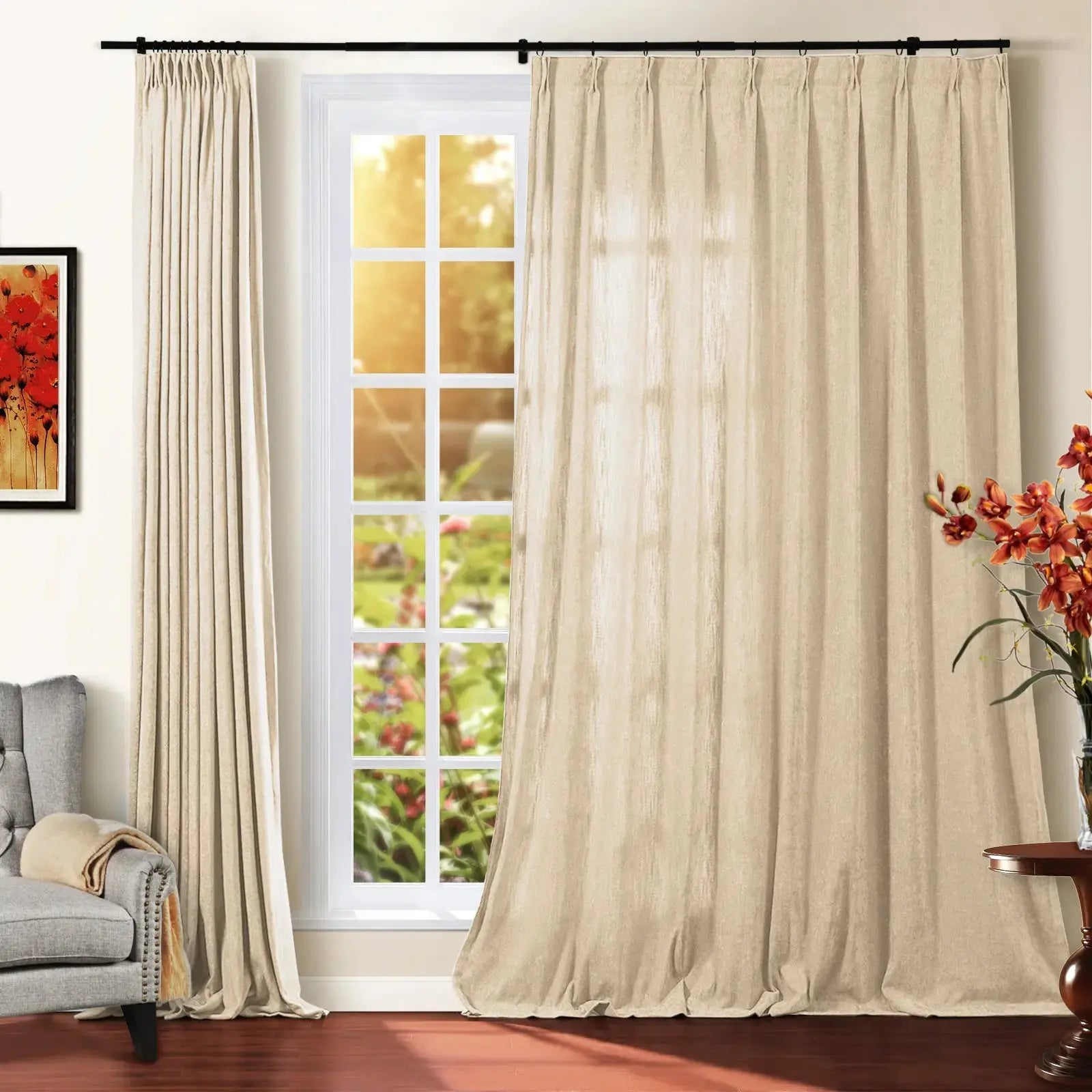 Premium Tino Heavyweight Chenille Pleated Curtains - Elegant Blackout Drapes for Living Room & Bedroom - Soft Textured Thermal Insulated Window Treatments for Home Decor