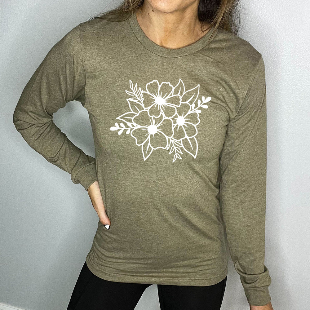 Long Sleeve T-Shirt for Women - Full Bloom Floral Print | Comfortable Casual Top for Everyday Wear, Work, and Outings