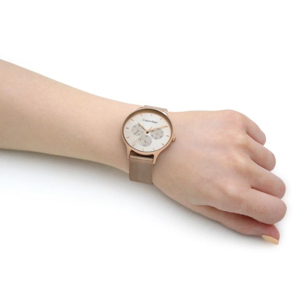 Calvin Klein Chronograph Rose Gold Milanese Strap Women's Watch 25200102 - Elegant Dress Watch for Women, Perfect for Business, Parties & Special Occasions