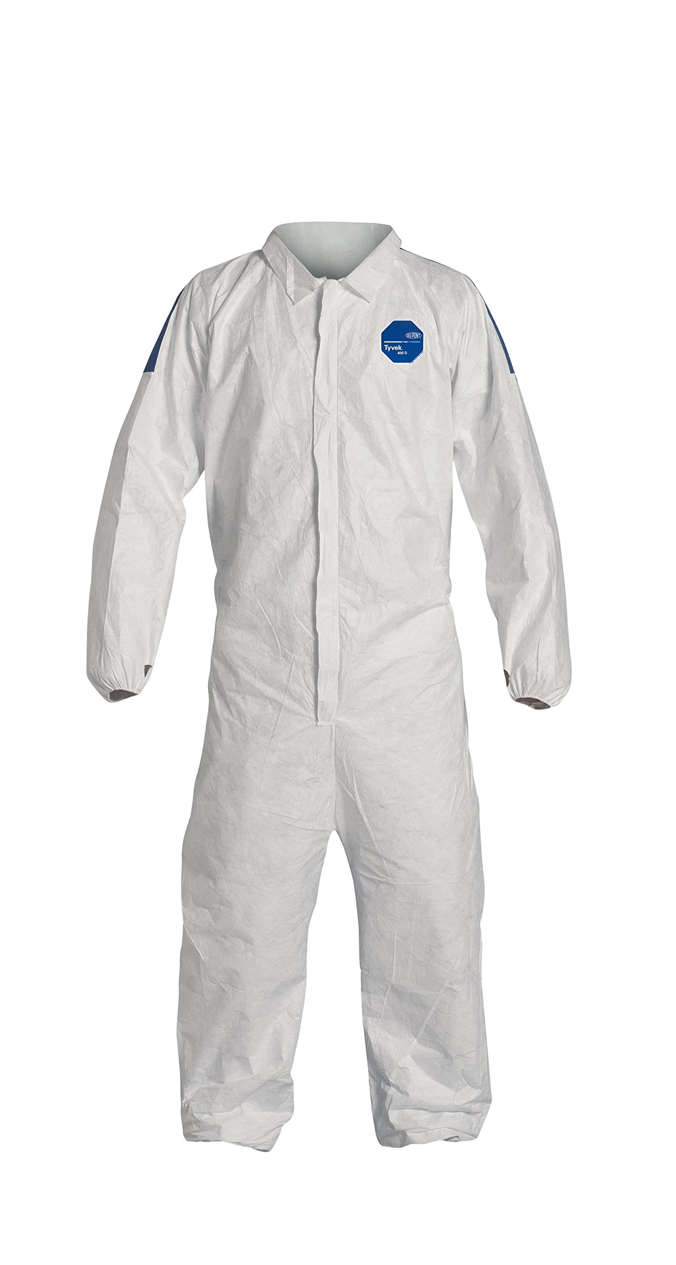 DuPont Tyvek 400D Protective Coverall with ProShield 10 Back, Front Zipper & Elastic Cuffs - White/Blue, 4X-Large (25-Pack) | Chemical & Hazard Protection for Industrial, Medical & Construction Work
