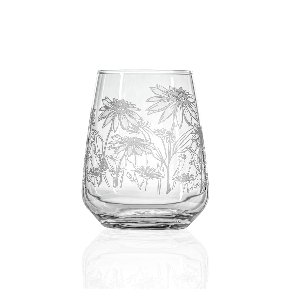 Wildflowers 15.75oz Stemless Wine Tumbler Glass Set of 2 - Perfect for Outdoor Picnics, Dinner Parties & Home Decor