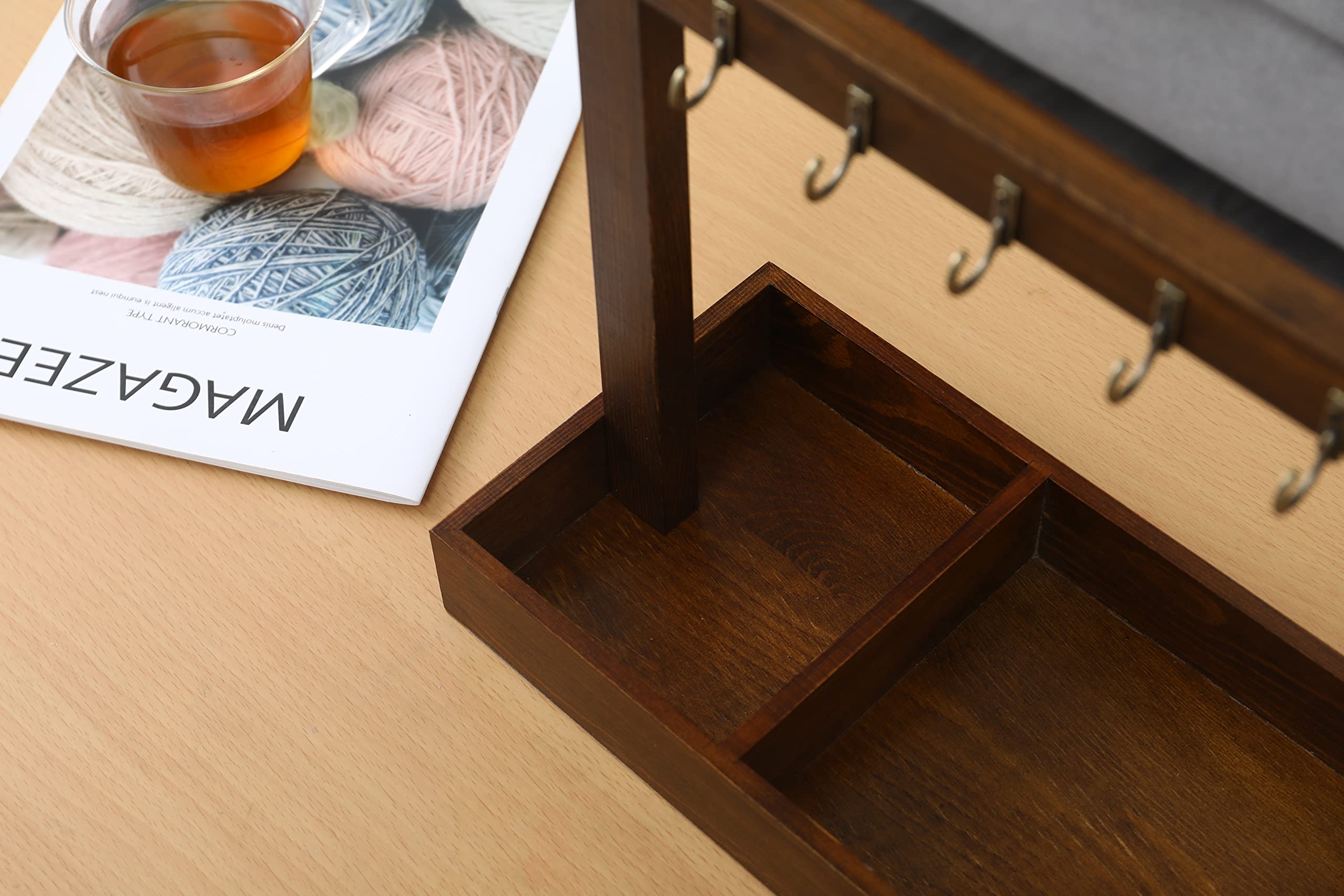 Rustic Wooden Entryway Key Holder with Storage Tray & Brass Hooks - Wall Mounted Organizer for Keys, Jewelry & Small Items | Perfect for Home, Office & Apartment Entryway Decor