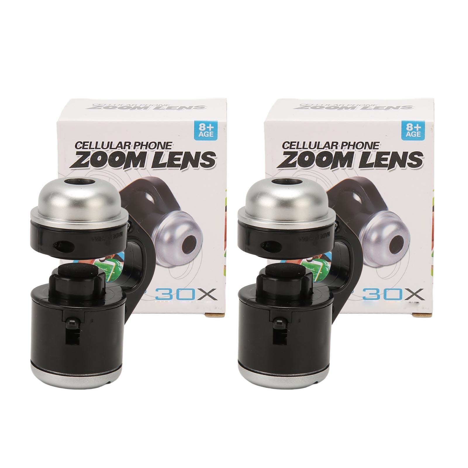30X Magnification Microscope Lens for Mobile Phones - 2Pcs LED Illuminated Clip-On Microscope for Glass/Plastic Phone Screens | Perfect for Jewelry Inspection, Coin Collecting & Science Education