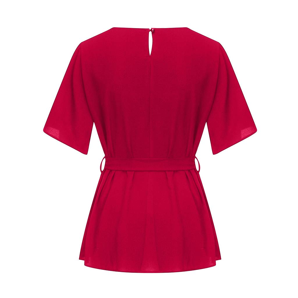 Plus Size Women's Belted Long Sleeve Blouse - Knot Front Solid Color Tunic Top for Casual & Office Wear