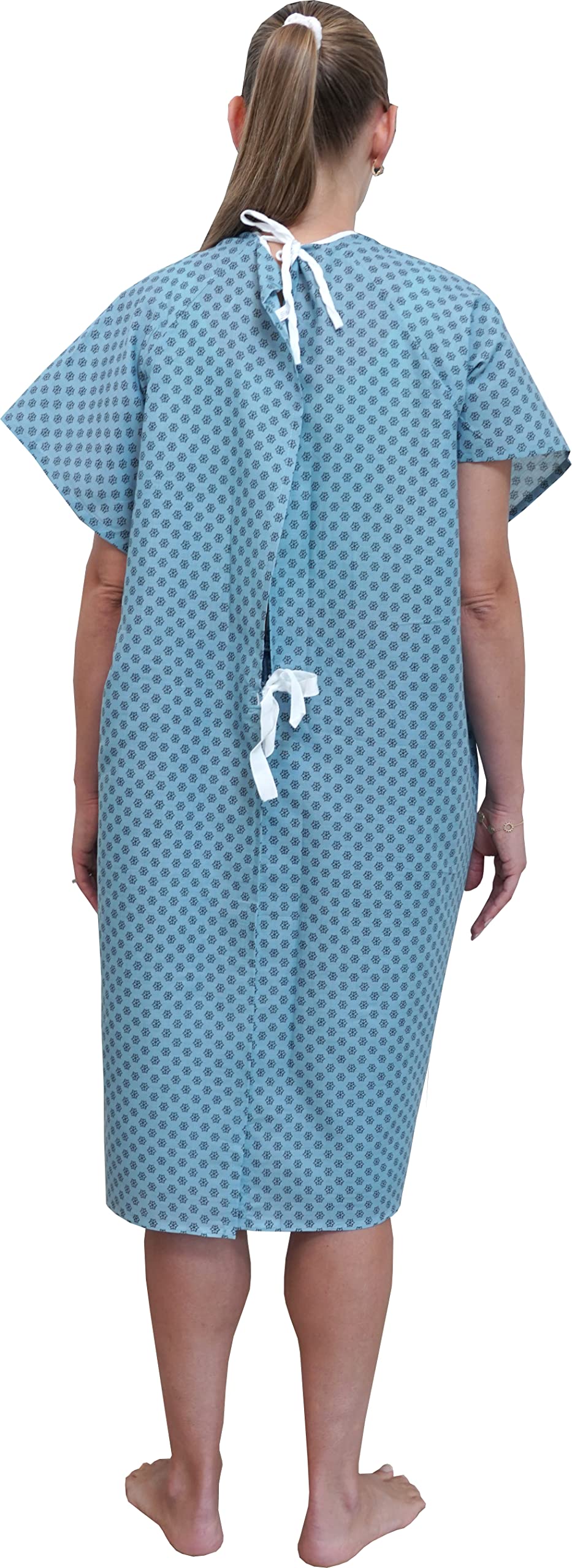 AMU Solutions 12 Pack Blue Disposable Hospital Gowns with Back Ties - One Size Fits All - Comfortable Patient Robes for Medical Use, Surgery & Nursing Homes