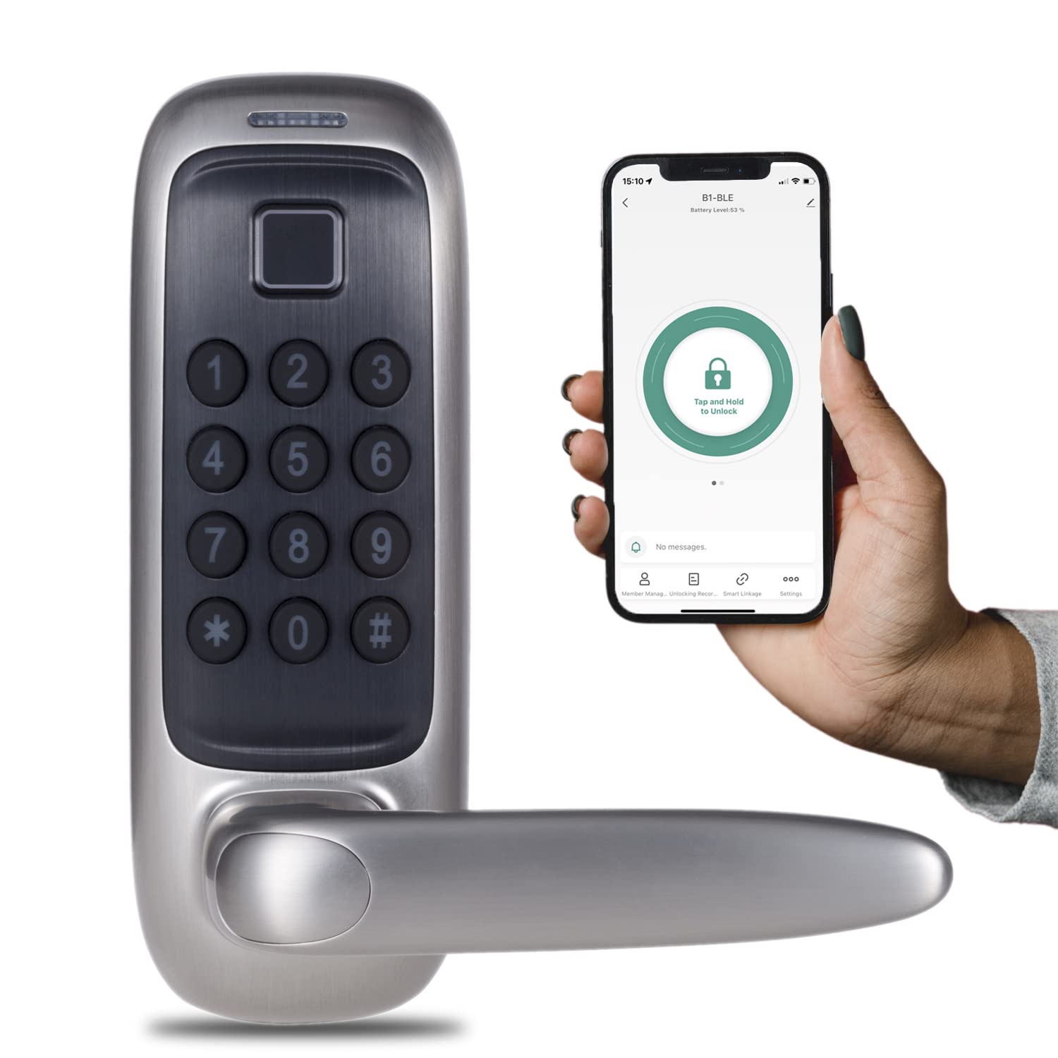 Smart Fingerprint Door Lock - Keyless Entry with Biometric & Digital Keypad - Bluetooth Enabled Smart Lock for Home Security (Silver) - Perfect for Apartments, Offices & Vacation Rentals