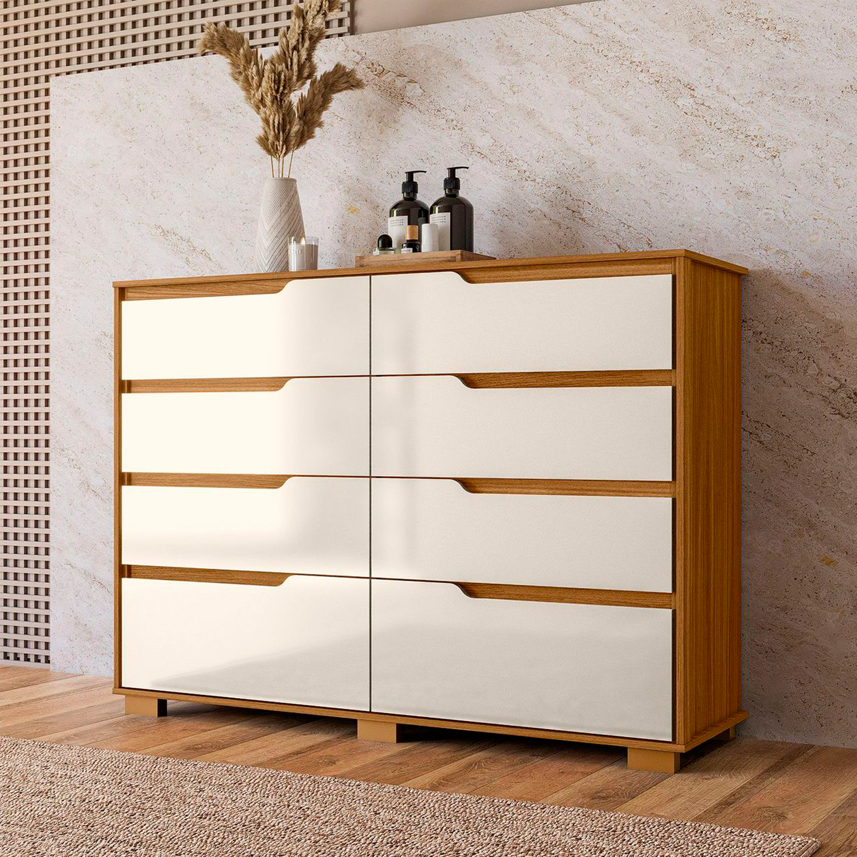 Gavetero 047032.6 Georgia Dresser with Freijo Wood Legs in Off White - Modern Bedroom Furniture for Home Organization & Storage