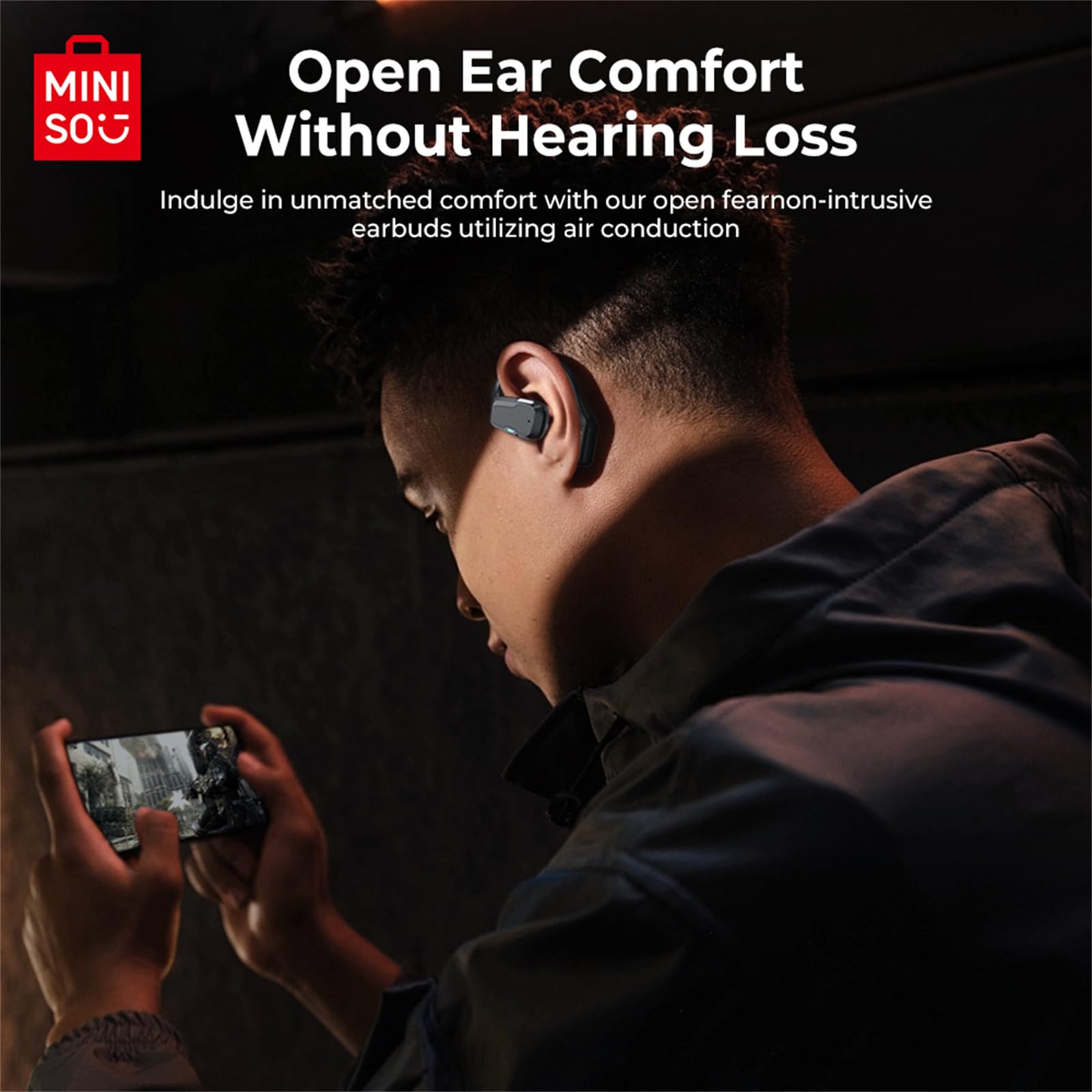 MINISO M98 Open Ear Bluetooth 5.4 Wireless Earbuds with LED Display & Secure Earhooks - Perfect for Running, Gym, Driving & Office Work | Sweatproof OWS Earphones for Sports & Daily Use