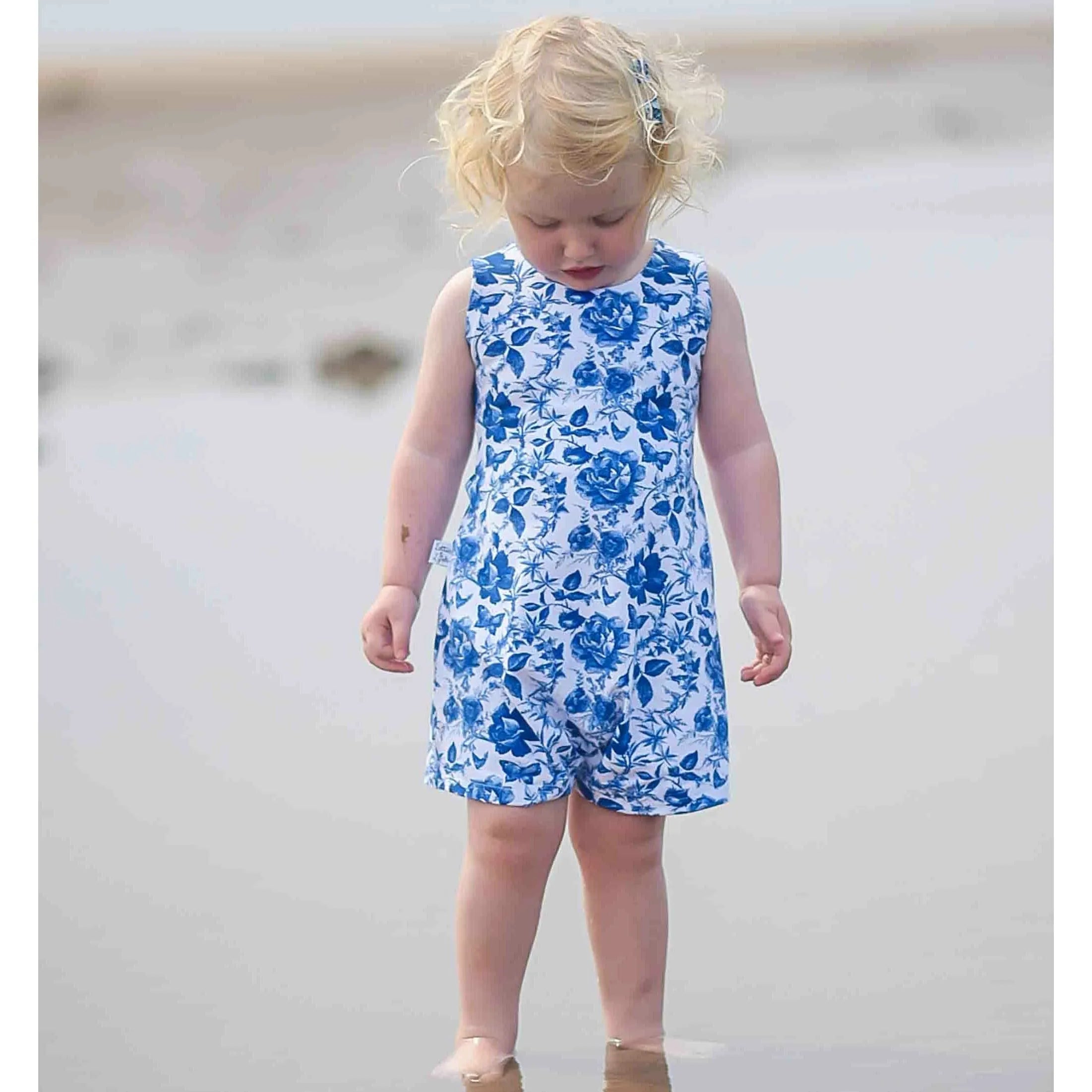 Girl's Blue Floral Bow Back Playsuit - Cute & Comfortable Romper for Toddler Girls | Perfect for Playdates, Parties & Summer Outfits