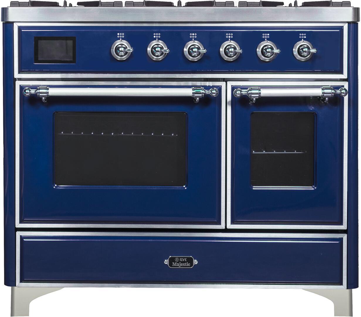 ILVE Majestic II 40-Inch Dual Fuel Range - Blue with Chrome Trim (Model UMD10FDNS3MBC) | Professional Gas & Electric Stove for Home Kitchen, Perfect for Baking, Roasting & Gourmet Cooking