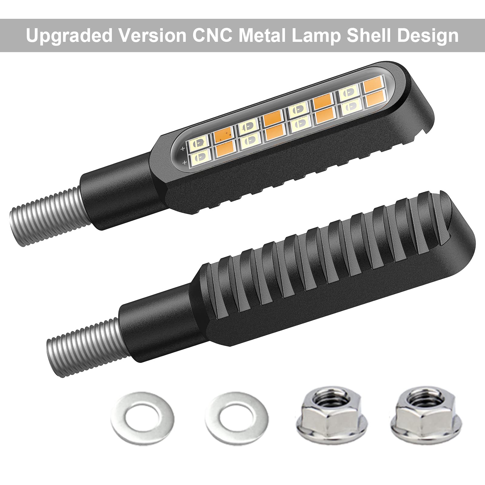 Kinstecks 4PCS Motorcycle LED Turn Signals - 12V 16-LED Flowing Sequential Indicators with Daytime Running Lights & Brake Lights for Motorbikes - Perfect for Harley, Honda, Yamaha & More (Ideal for Night Riding & Safety Enhancement)