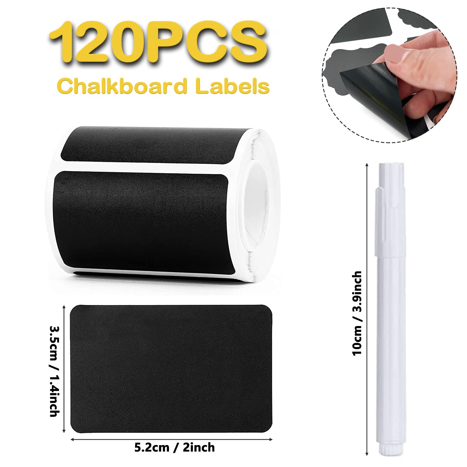 120pcs Reusable Black Chalkboard Labels Stickers for Containers, Jars & Storage Bins - Includes White Chalk Marker - Waterproof & Erasable - Perfect for Pantry Organization, DIY Crafts & Home Decor