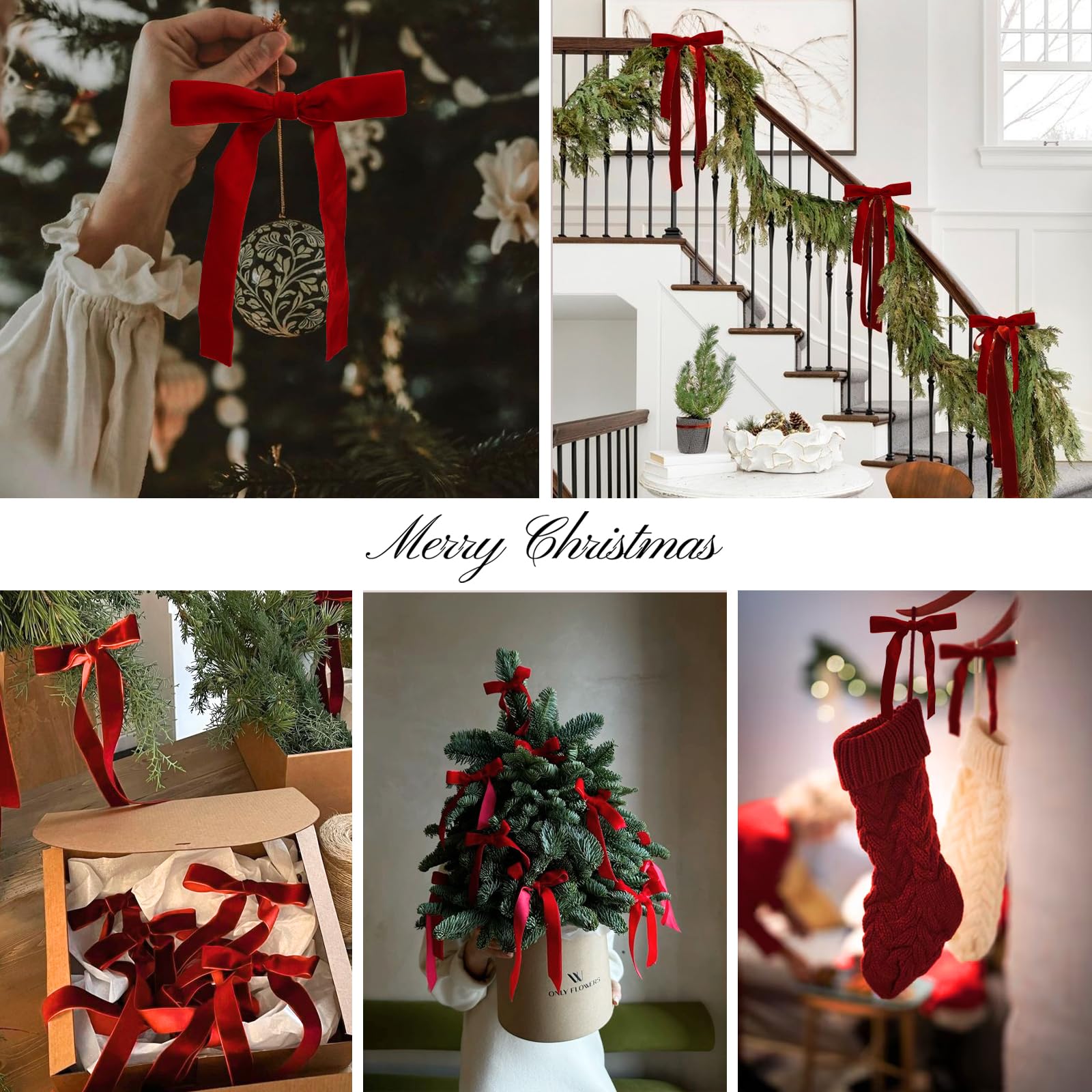 12pcs Red Velvet Christmas Tree Bows - Premium Holiday Decor with Gold Twist Ties for Xmas Tree, Wreath, Garland & Gift Wrapping - Perfect for Holiday Home Decor & Party Decoration