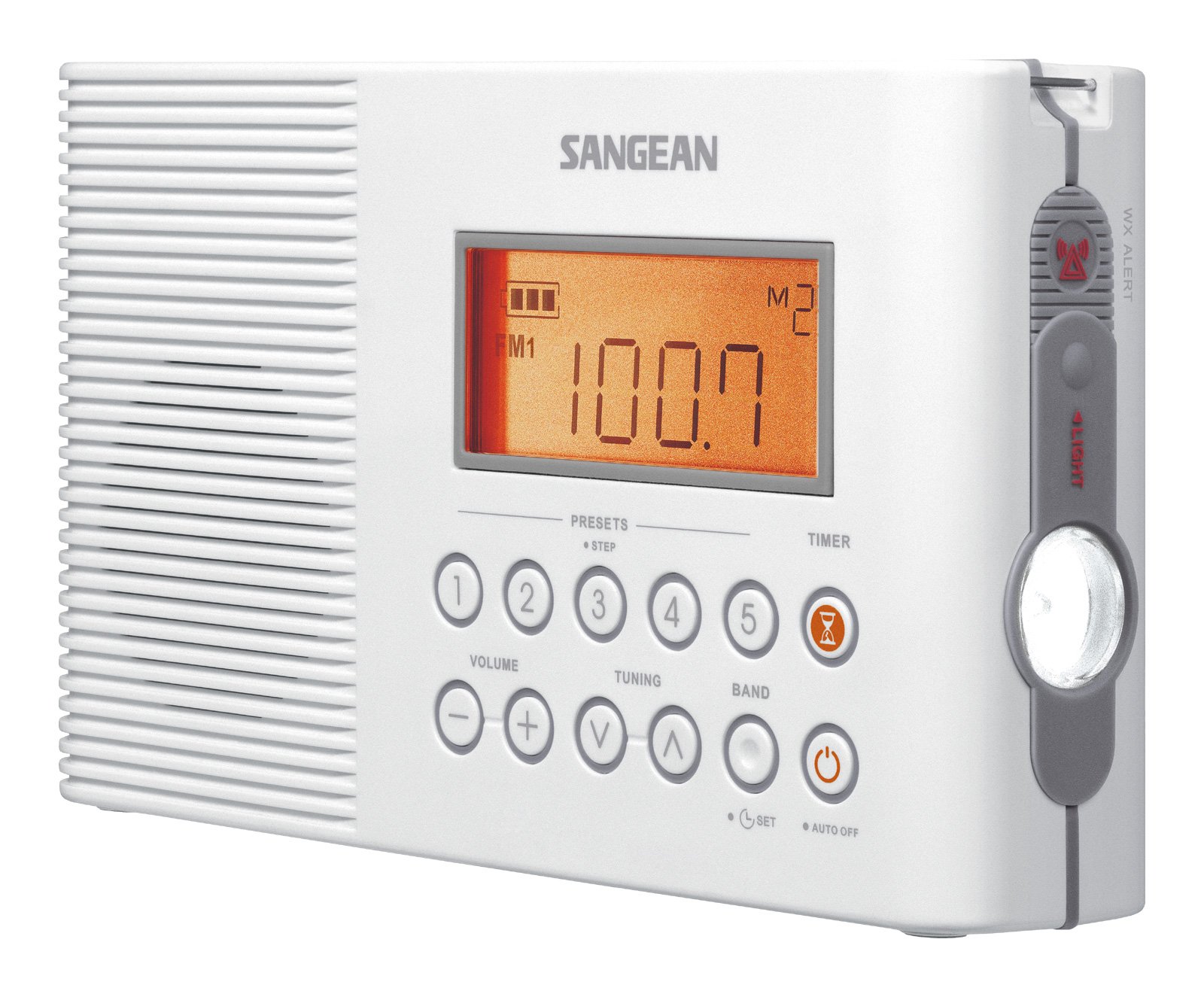 Sangean H201 Portable AM/FM/Weather Alert Digital Tuning Waterproof Shower Radio - White | Perfect for Bathroom, Poolside, Beach & Emergency Preparedness