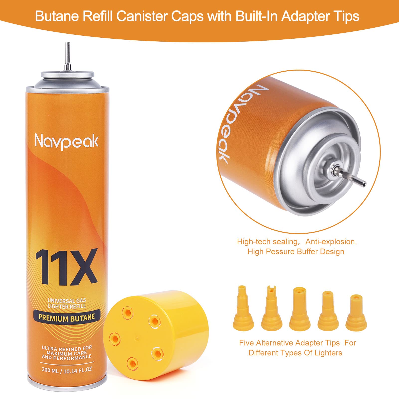 Premium Navpeak Butane Gas Canister - 11X Refined Universal Lighter Refill Fuel (12 Pack) for Torch Lighters, Camping Stoves & Outdoor Cooking