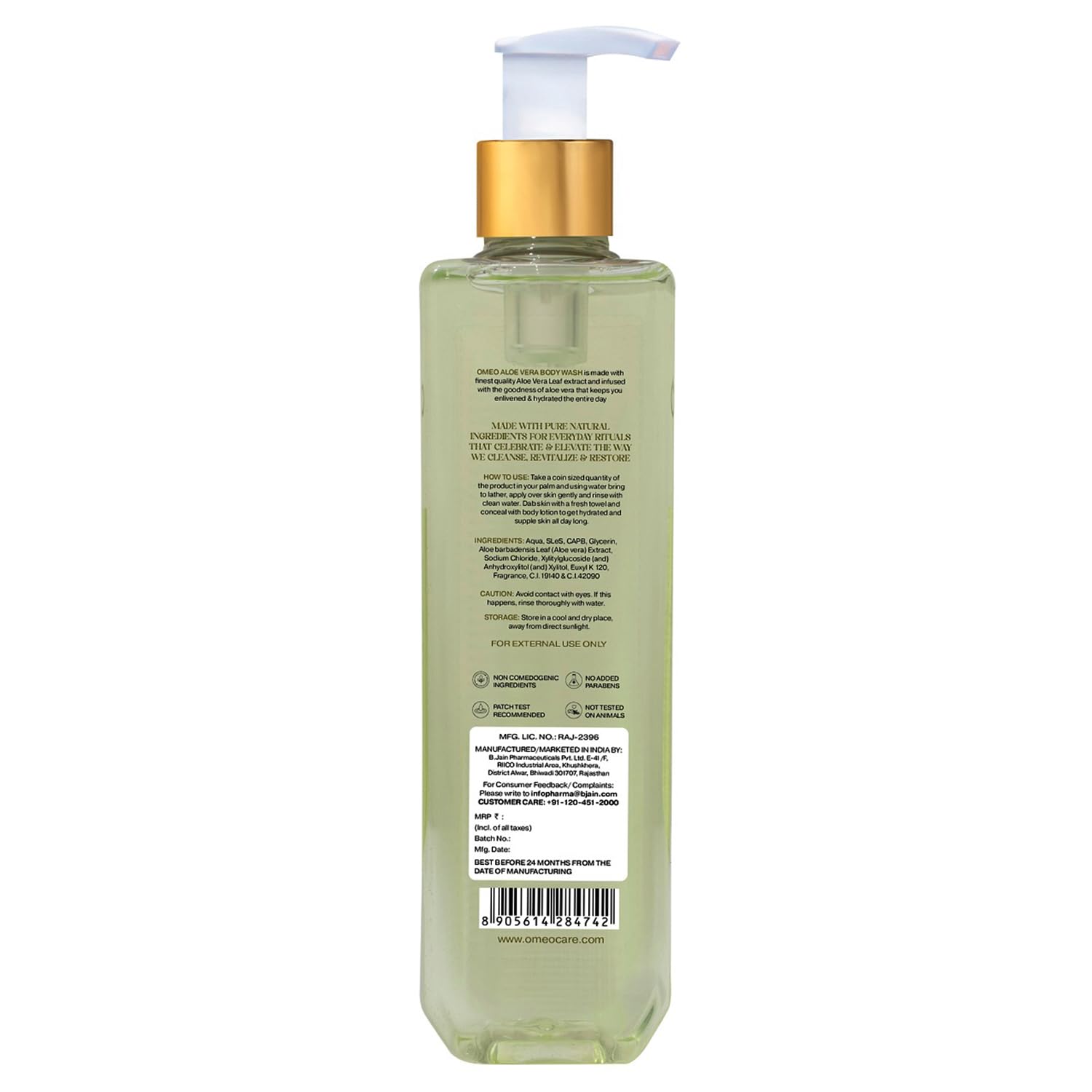 Omeo Aloe Vera Body Wash - 200ML, Natural Aloe Vera Shower Gel for Dry Skin, Gentle Moisturizing Skin Cleanser for Men & Women | Pump Bottle | Perfect for Daily Shower & Sensitive Skin Care