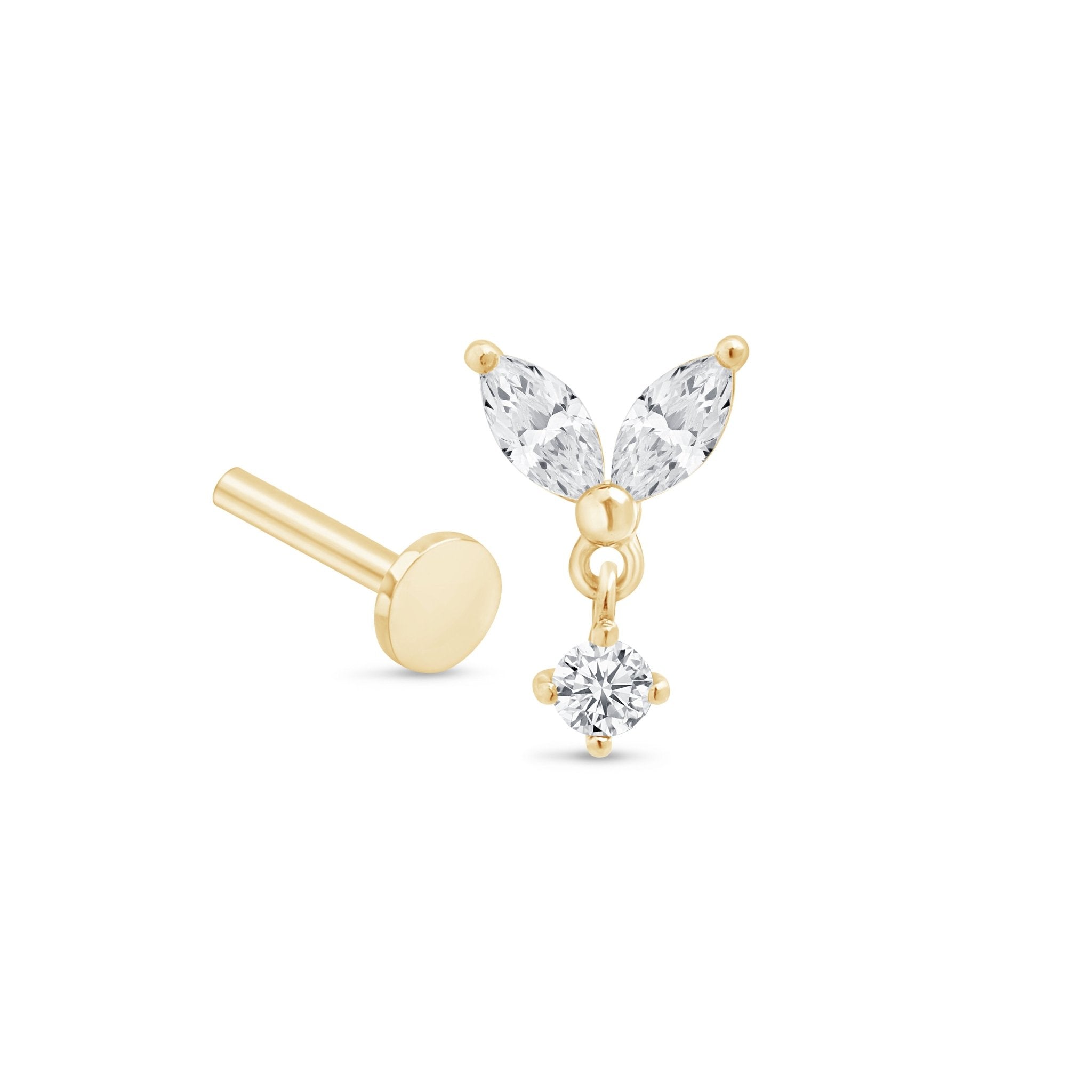 14K Yellow Gold Double Marquise Drop Earrings for Women - Elegant Dangling Jewelry for Parties, Weddings & Special Occasions