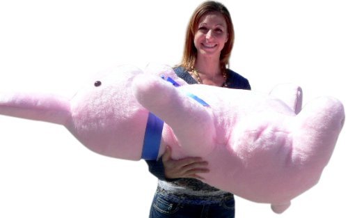 Giant 42-Inch Pink Plush Stuffed Rabbit - Extra Soft Jumbo Stuffed Animal Toy for Kids & Adults - 3.5-Foot Oversized Bunny with Blue Satin Bow - Perfect for Nursery Decor, Birthday Gifts & Cuddling