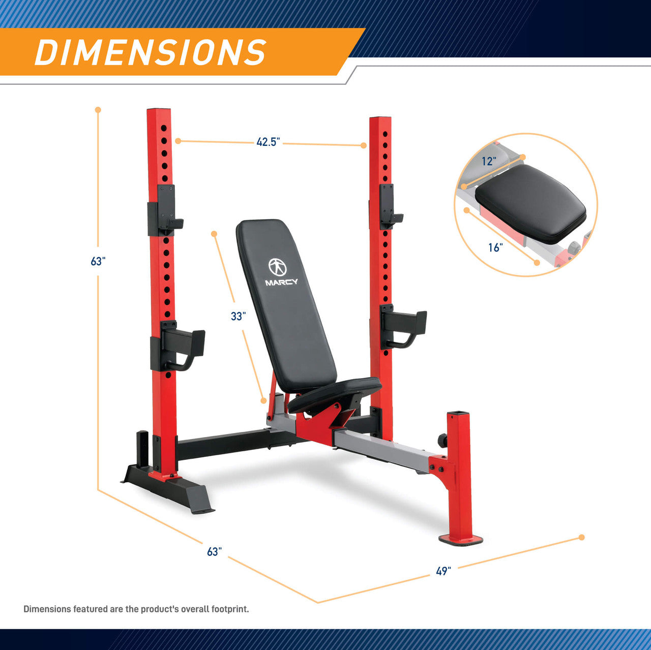 Marcy Olympic Weight Bench MWB-7096 - Adjustable Strength Training Bench for Home Gym, Full Body Workout - Perfect for Squats, Bench Press & Dumbbell Exercises