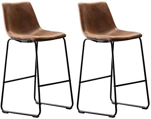 Vanity Art Set of 2 Synthetic Leather Barstools - Armless Upholstered Dining Chairs with Sturdy Metal Legs, Brown (UC-13HBRN) - Perfect for Kitchen Islands, Breakfast Bars & Small Space Dining