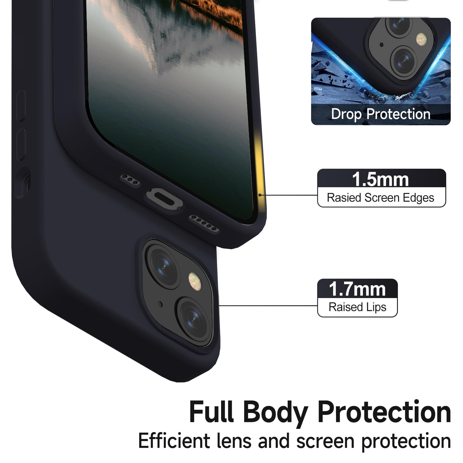OitiYaa Ultra Slim Shockproof Liquid Silicone Case for iPhone 14 (6.1 inch) - Soft Anti-Scratch Microfiber Lining Protective Phone Cover - Perfect for Daily Use, Travel & Outdoor Activities - Black