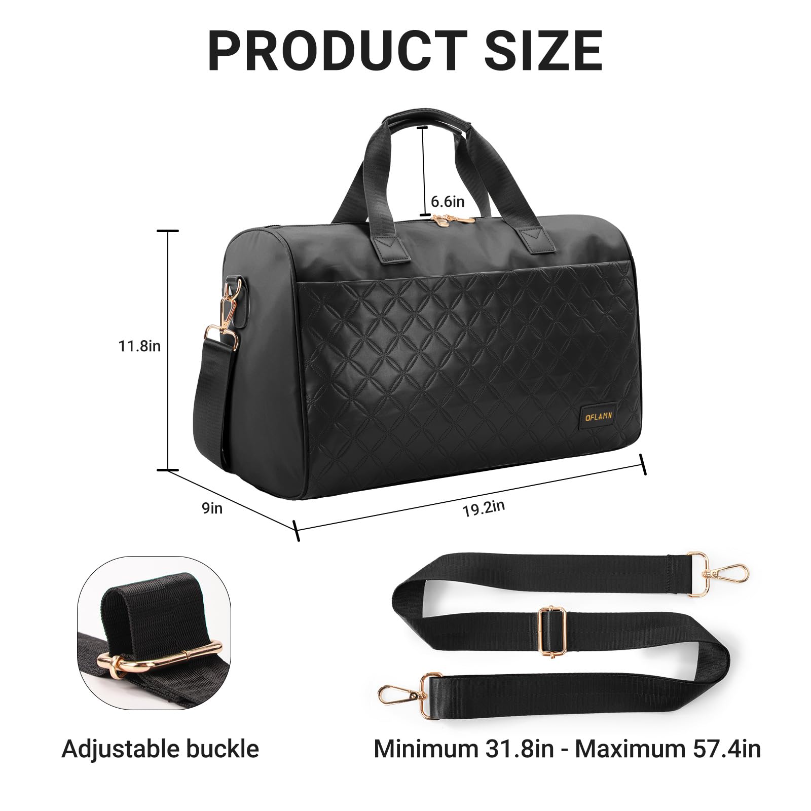 **Oflamn Women's Bohemian Style Weekender Overnight Bag with Shoe Compartment - Travel Duffle Bag Set (Black) - Perfect for Weekend Getaways, Gym, and Business Trips**