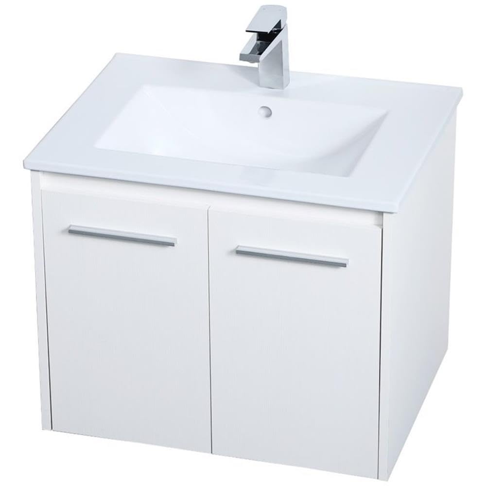 Rasina 24 Inch White Single Porcelain Top Floating Bathroom Vanity - Modern Space-Saving Design for Small Bathrooms & Powder Rooms