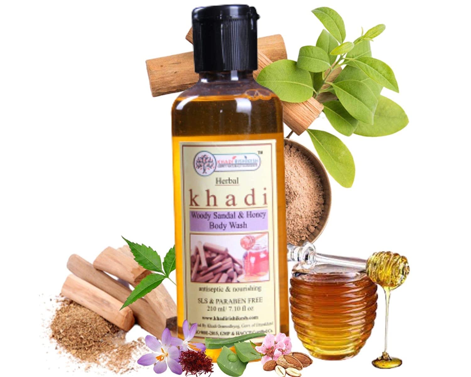 Khadi Rishikesh Herbal Sandalwood & Honey Body Wash - Pore Tightening, Tan Removal & Acne Treatment for Glowing Skin (3-Pack, 3x210ml) | Perfect for Daily Skincare Routine & Spa-Like Bath Experience