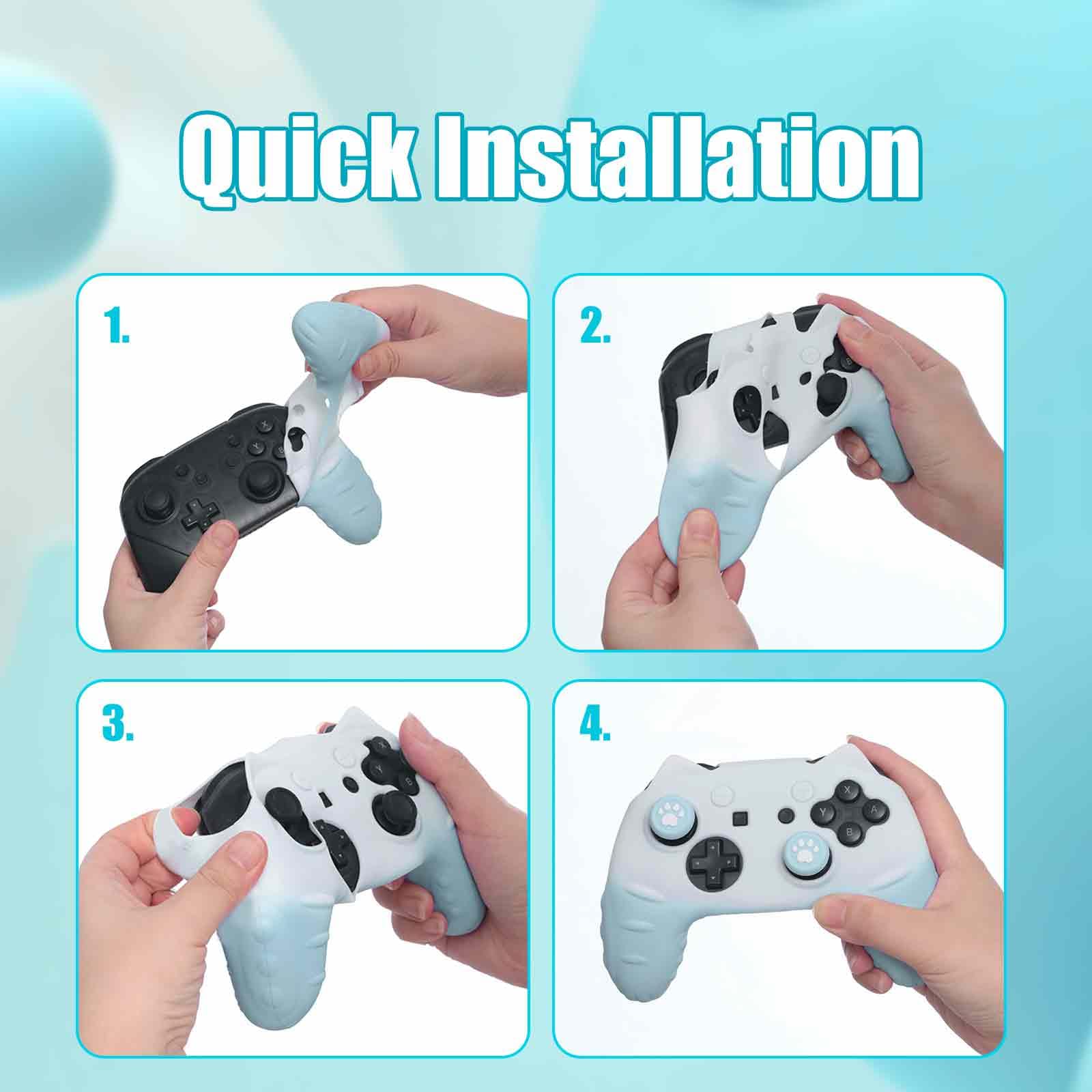 Cute Cat Paw Switch Pro Controller Skin with Thumb Grip Caps & Stickers - Sky Blue | Protective Cover for Nintendo Switch Pro Controller | Perfect for Gaming, Collectors & Gift Giving