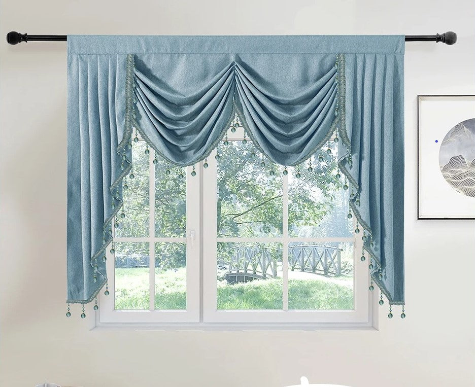 Mila Classic Plain Velvet Valance - Light Blue Window Curtain for Bedroom & Living Room Decor