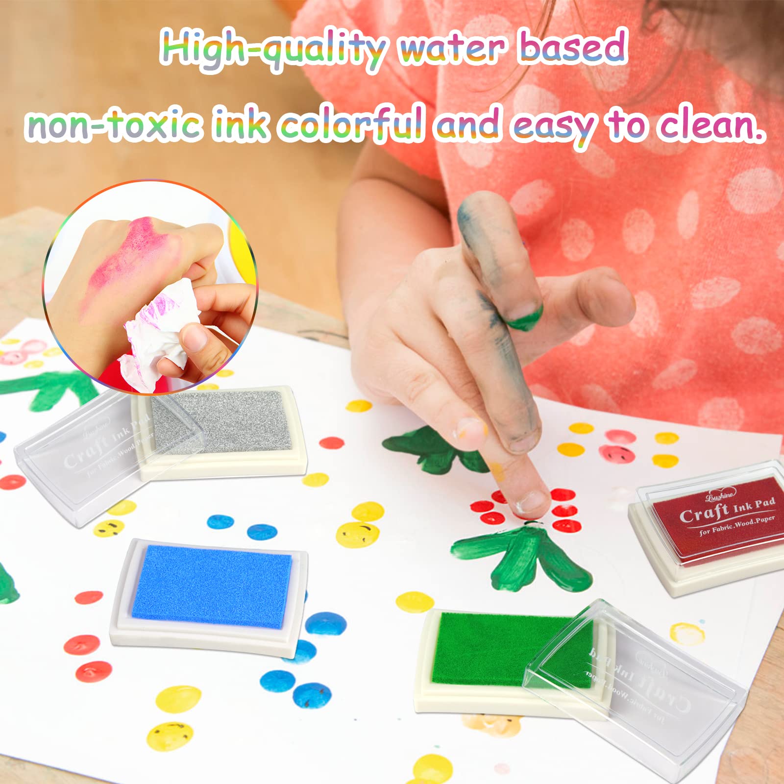 Non-Toxic Black Craft Ink Pad for Rubber Stamps, Paper, Wooden, Fabric & Scrapbooking - Safe Finger Ink Pads for Kids, DIY Projects & Card Making - Perfect for Arts & Crafts, School Projects & Creative Gift Wrapping