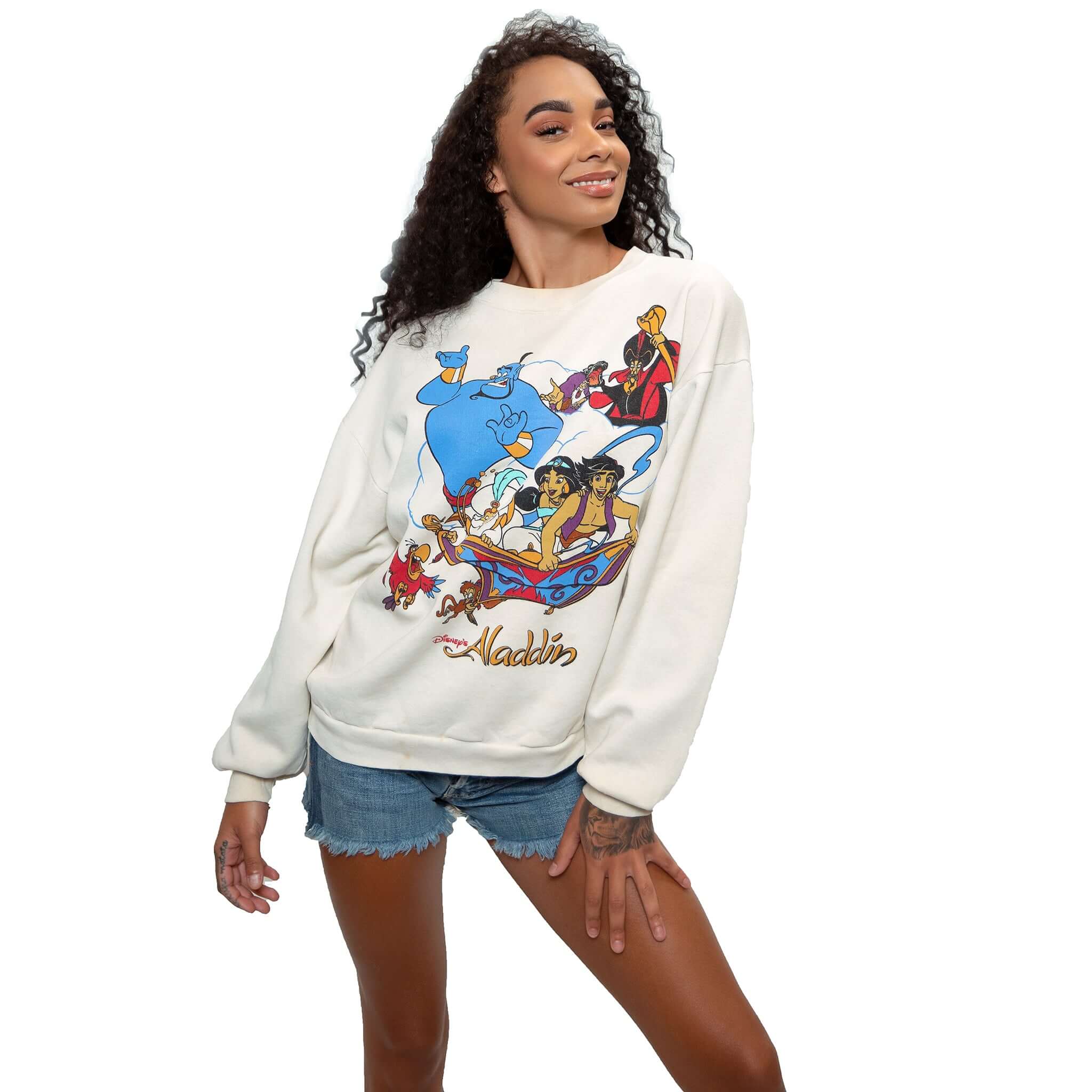 Vintage 1990s Disney Aladdin Sweatshirt - Size Large - Made in USA - Retro Cartoon Character Hoodie for Casual Wear & Disney Fan Gifts