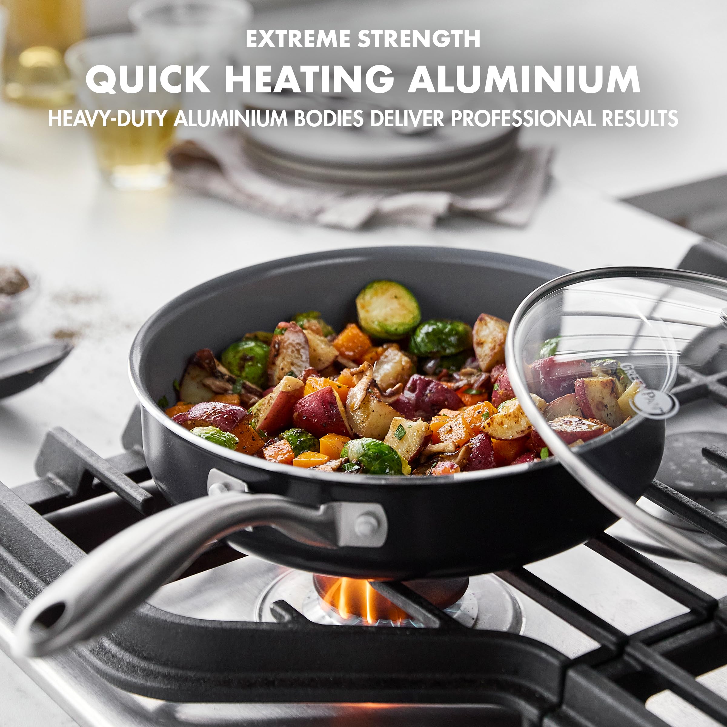 GreenPan Swift Healthy Ceramic Nonstick 12-Piece Cookware Set - PFAS-Free, Dishwasher & Oven Safe Pots and Pans with Stainless Steel Handles - Perfect for Healthy Cooking, Frying & Baking in Modern Kitchens