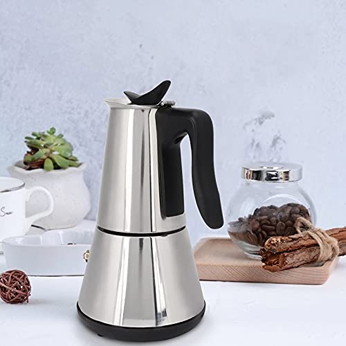Electric Stove Espresso Maker - 6 Cup Moka Pot Coffee Percolator, Stainless Steel Classic Italian Coffee Maker with EU Plug for Home, Office & Cafe Use