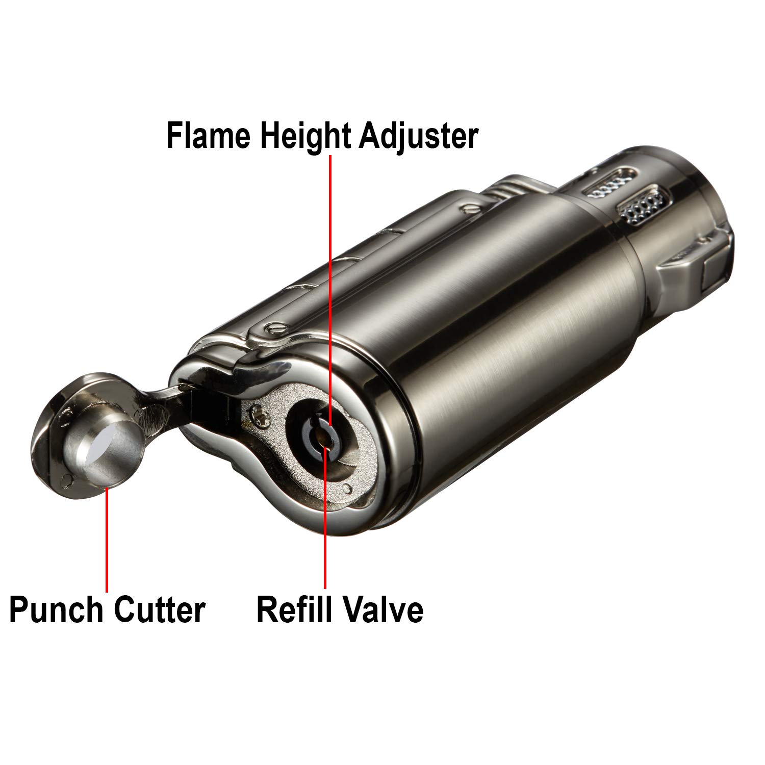 Windproof Triple Jet Flame Cigar Lighter with Punch - for Smoking & Outdoor Use