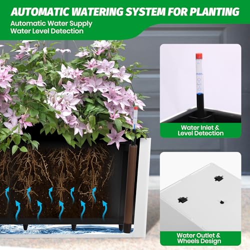 GARVEE 31 Inch Outdoor Planters Set of 2 - Self Watering Tall Planters with Wheels, Water Level Indicator & Drainage Holes - Large Decorative Flower Pots for Patio, Porch, Garden - Perfect for Herbs, Flowers & Small Trees